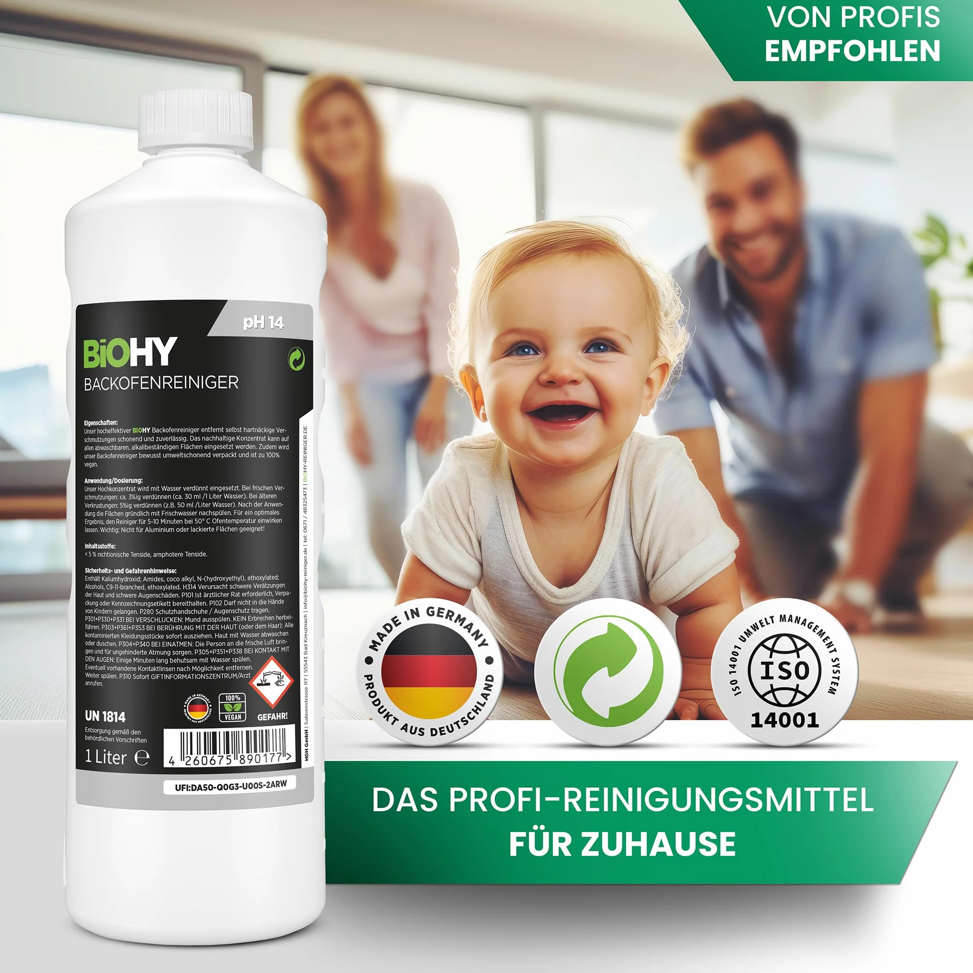BiOHY Środek do czyszczenia piekarników (butelka 1l) | Silny środek do czyszczenia grilla, BARDZO MOCNY odtłuszczacz | Do skutecznego czyszczenia piekarnika (Backofenreiniger)