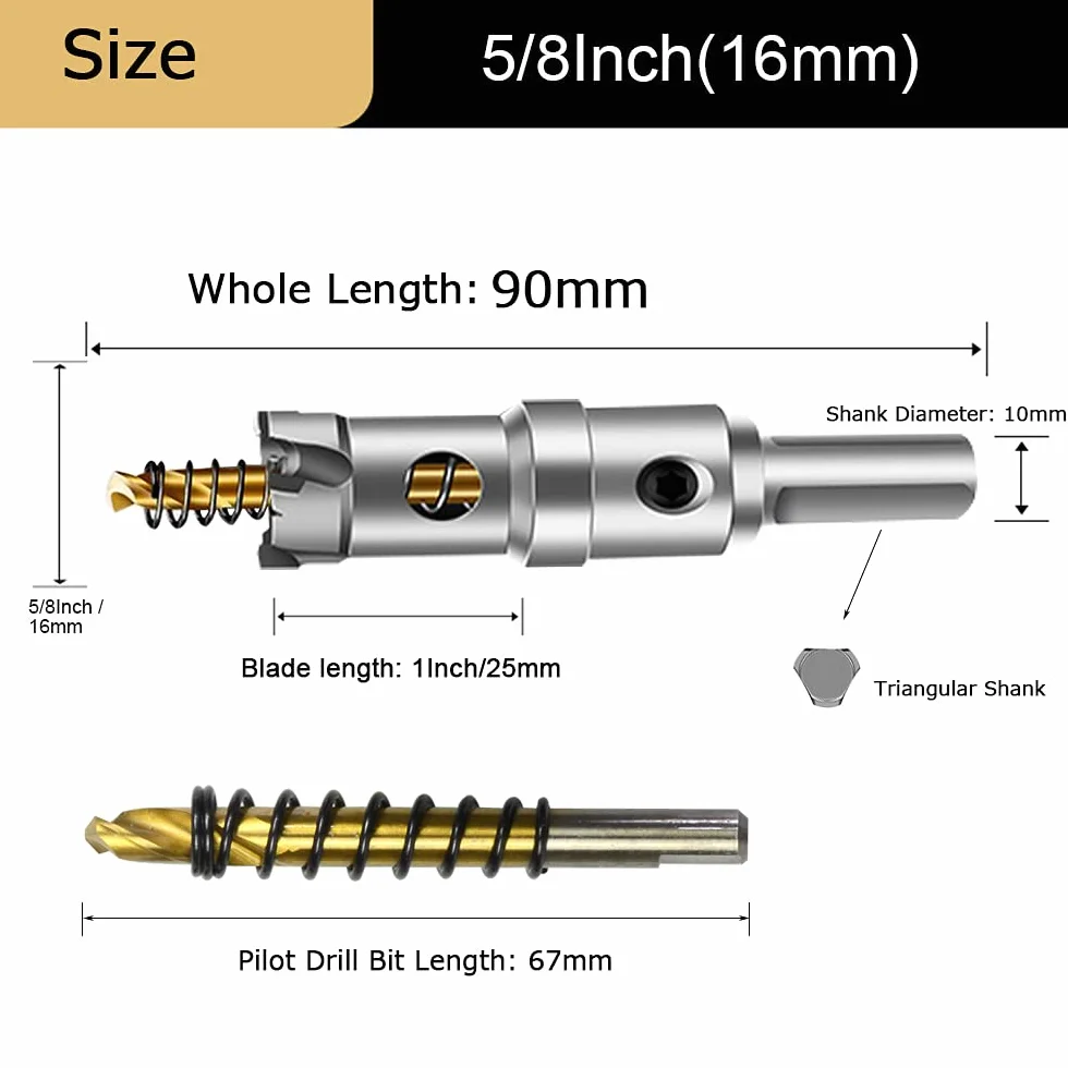 ASNOMY Otwornica 16 mm, wiertło z twardego metalu, otwornica TCT, idealna do otworów w stali nierdzewnej, żelazie, drewnie, tworzywie sztucznym