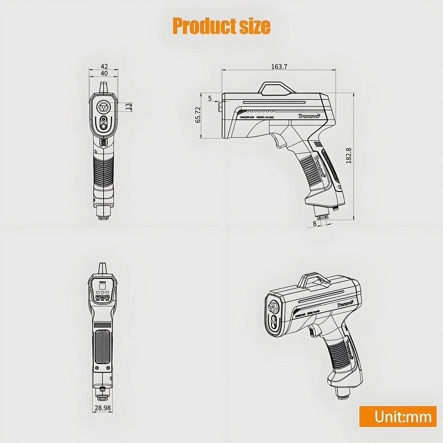 Pistolet antystatyczny do lakierowania samochodów, pistolet sprężonego powietrza z jonizacją, pistolet sprężonego powietrza z jonizacją, pistolet statyczny z detekcją kurzu, światło EconomyType