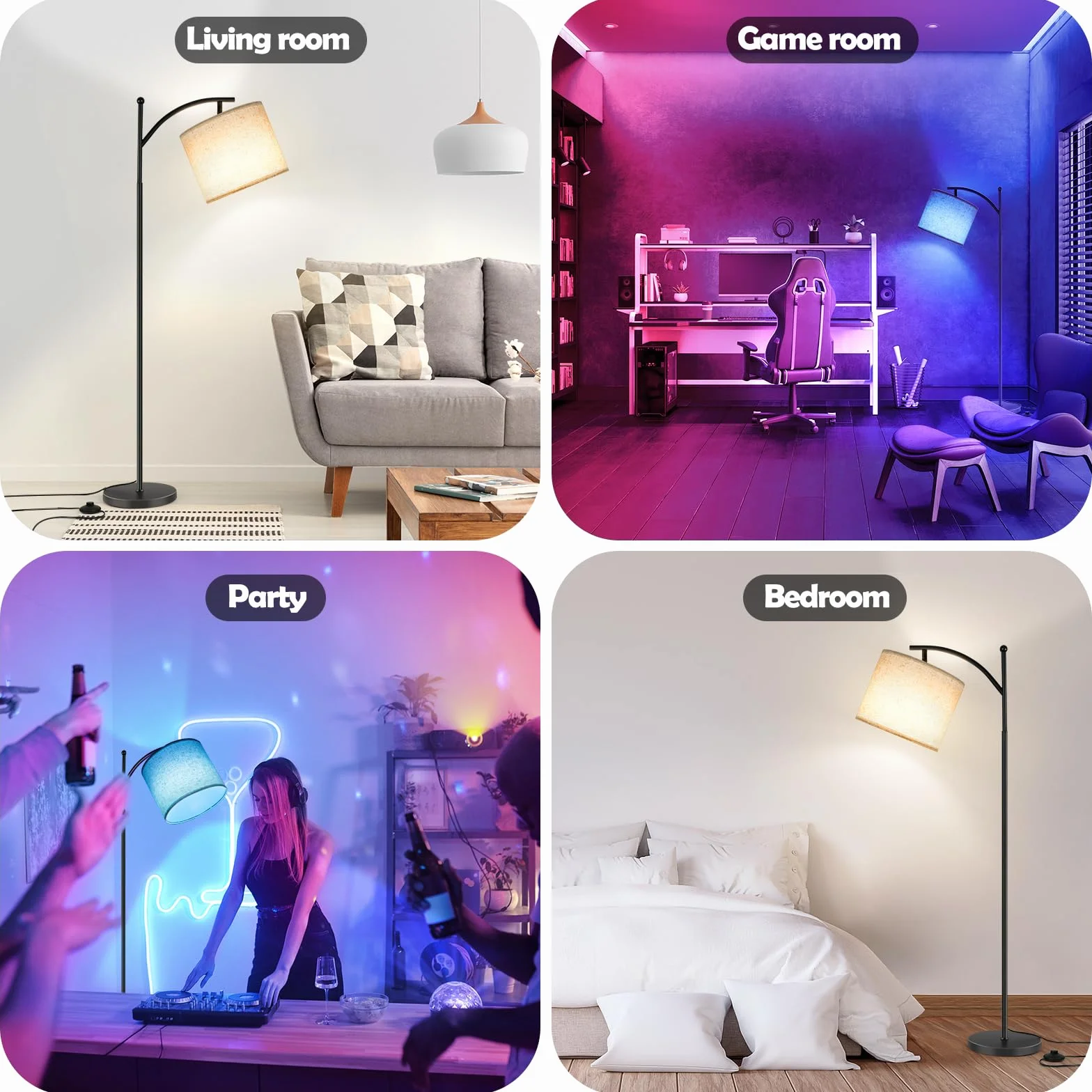 Euakee Lampa podłogowa LED 155 cm ściemniana RGB z pilotem i aplikacją Alexa Google
