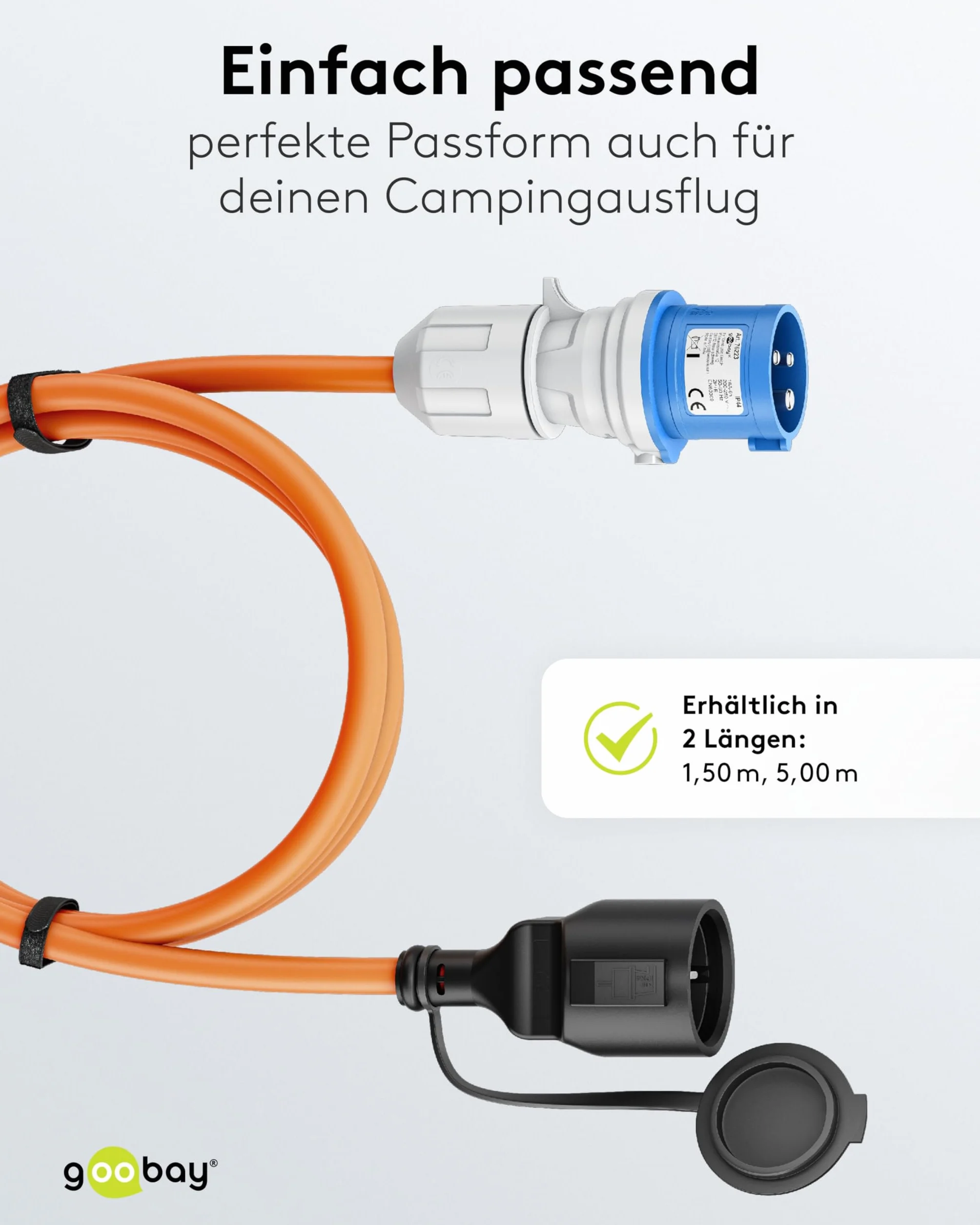 goobay Kabel adaptera CEE do przyczepy kempingowej, 5 m, wtyczka CEE do gniazdka ochronnego, do użytku na zewnątrz z IP44, 76224