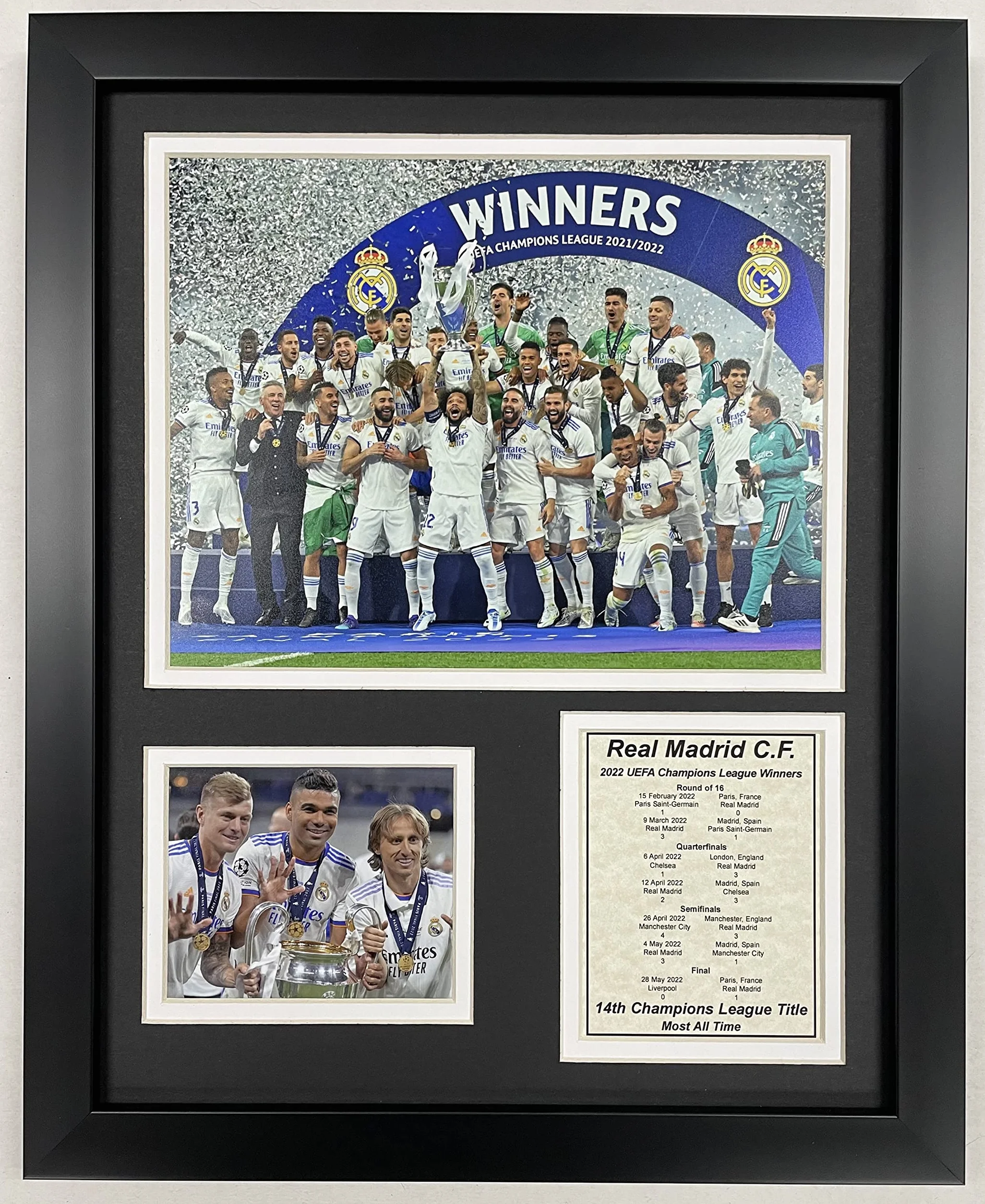 Legends Never Die, Inc. Real Madryt CF | 2021-2022 Zwycięzca Ligi Mistrzów UEFA | 30 x 38 cm oprawiony kolaż fotograficzny
