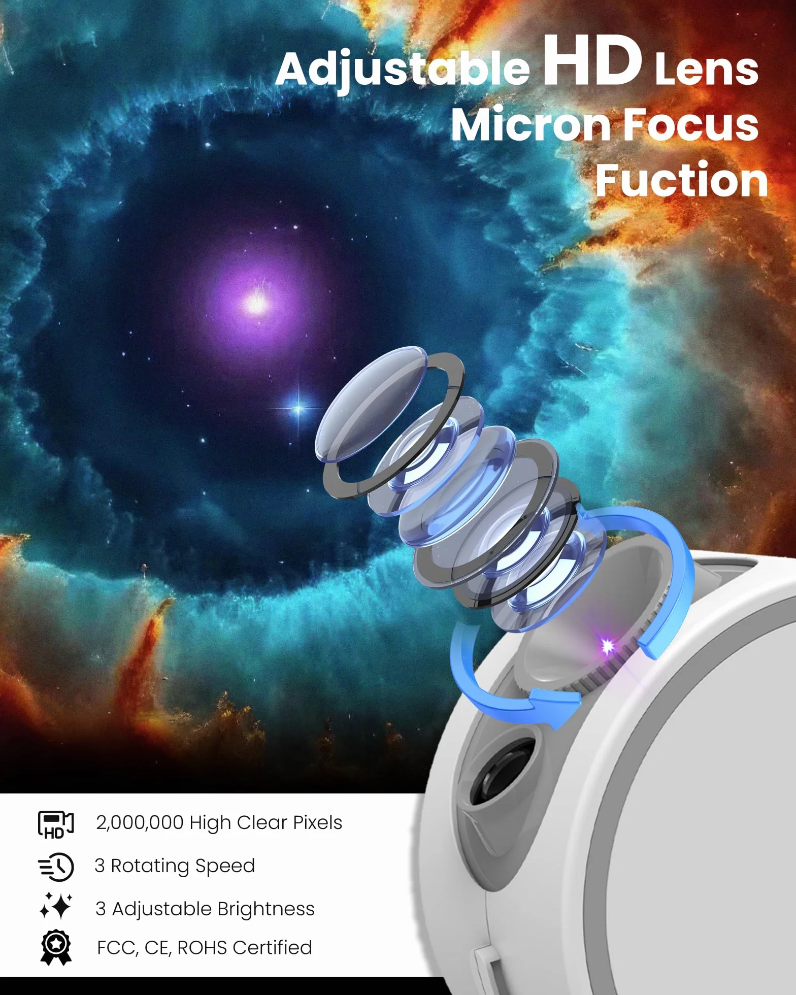 MERTTURM Planetarium Projector, Galaxy Star Projector do Sypialnia, Wymiana HD 8 Dysków Filmowych i Regulowany długość ostrości, Lampka Sufitowa z Głośnikiem Bluetooth i białych szumów