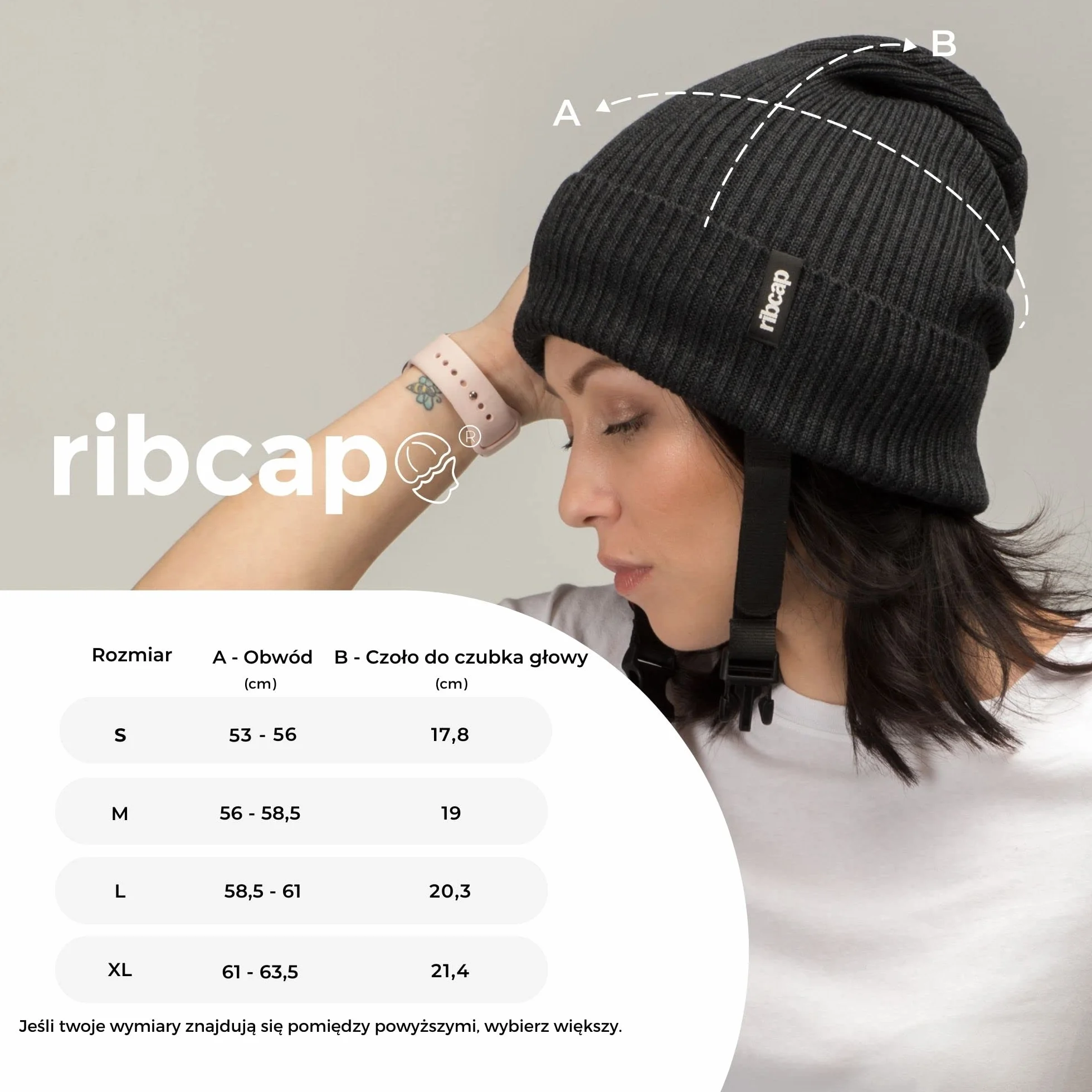 Ribcap Lenny antracyt duży, miękka ochrona głowy, Ø 59-61 cm