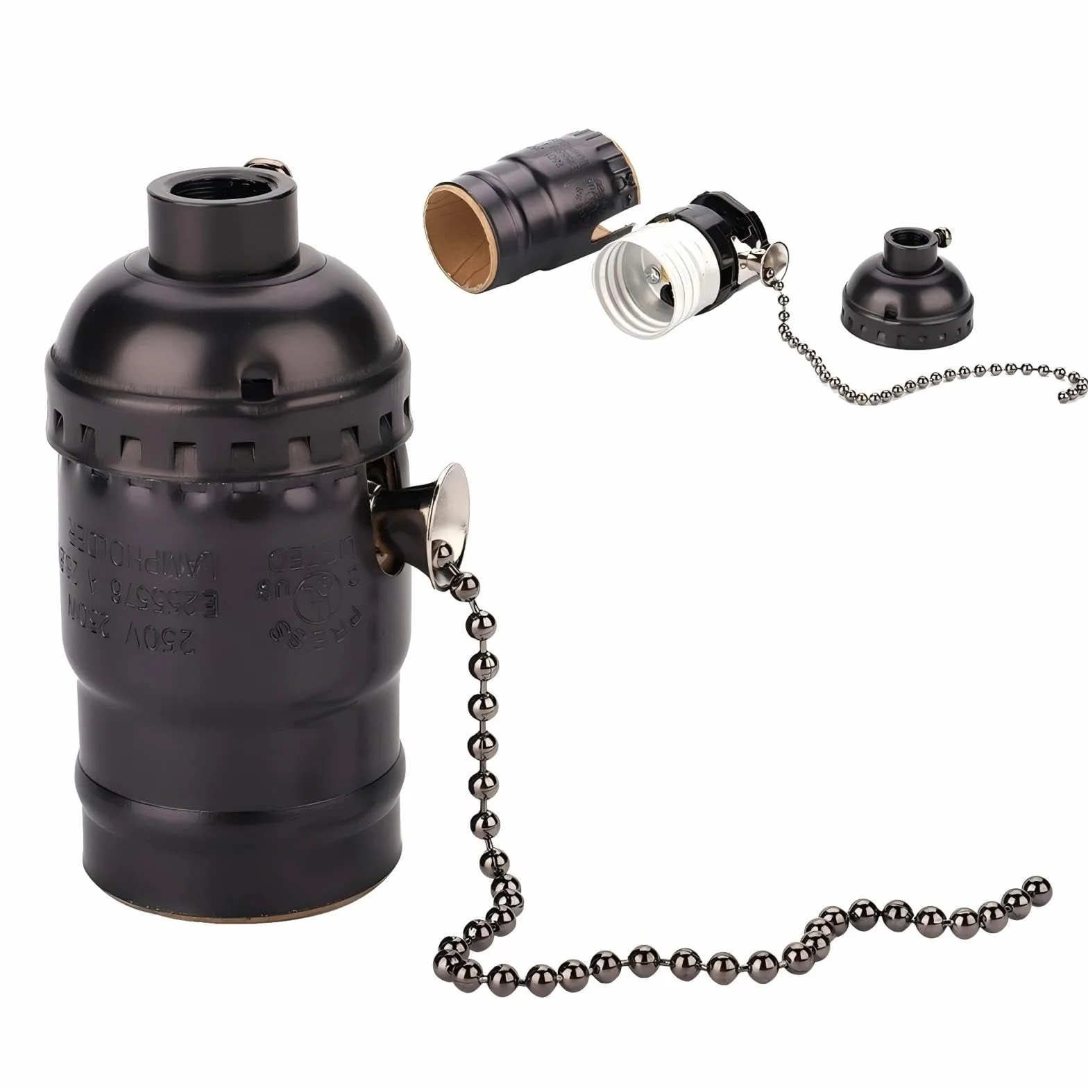 VIFER Oprawa E27 w stylu vintage, uchwyt, adapter z łańcuchem, oprawka sufitowa, cokół na ścianę, stół, lampa, akcesoria DIY