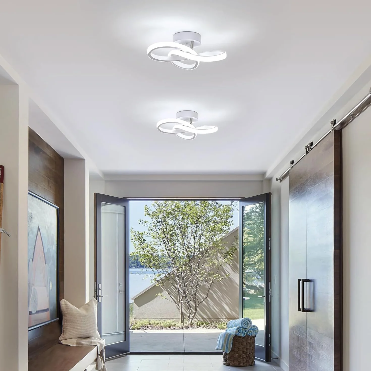 Lampa sufitowa LED 22W 2500lm 6500K chłodna biel 24x11 cm kwiat do sypialni salonu
