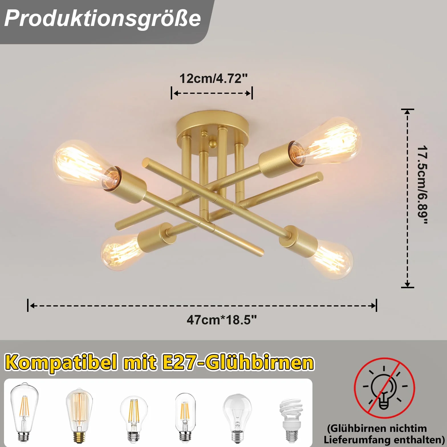 Nowoczesne złote lampy sufitowe, vintage złote sufity, przemysłowa lampa sufitowa z 4 światłami do salonu, sypialni, przedpokoju
