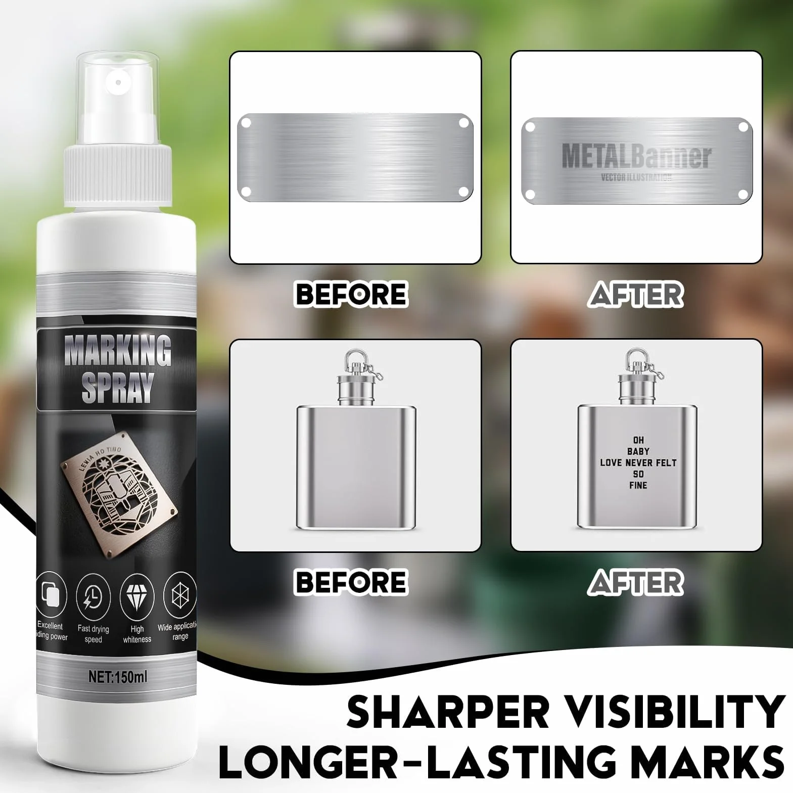 Spray do znakowania laserowego, spray do grawerowania laserowego, płyn do znakowania laserowego, nadaje się do grawerowania laserowego i oznaczania różnych metali, szkła, akrylu itp., 150 ml