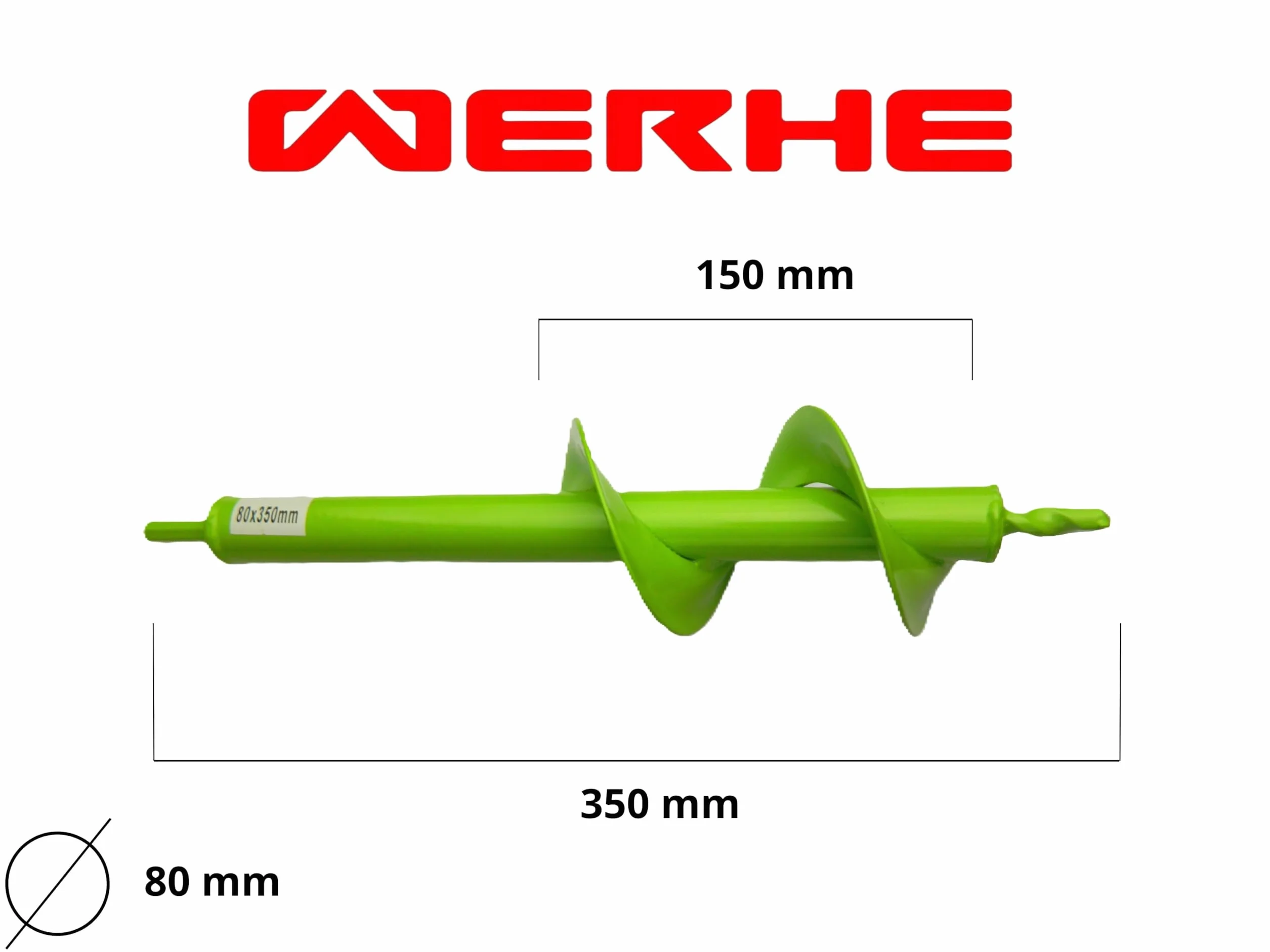 WERHE świder ziemny 80 mm Ø, 350 mm długości do wiertarki i wkrętarki akumulatorowej – świder ogrodowy do łatwego sadzenia kwiatów, krzewów i wykonywania otworów pod słupki ogrodzeniowe