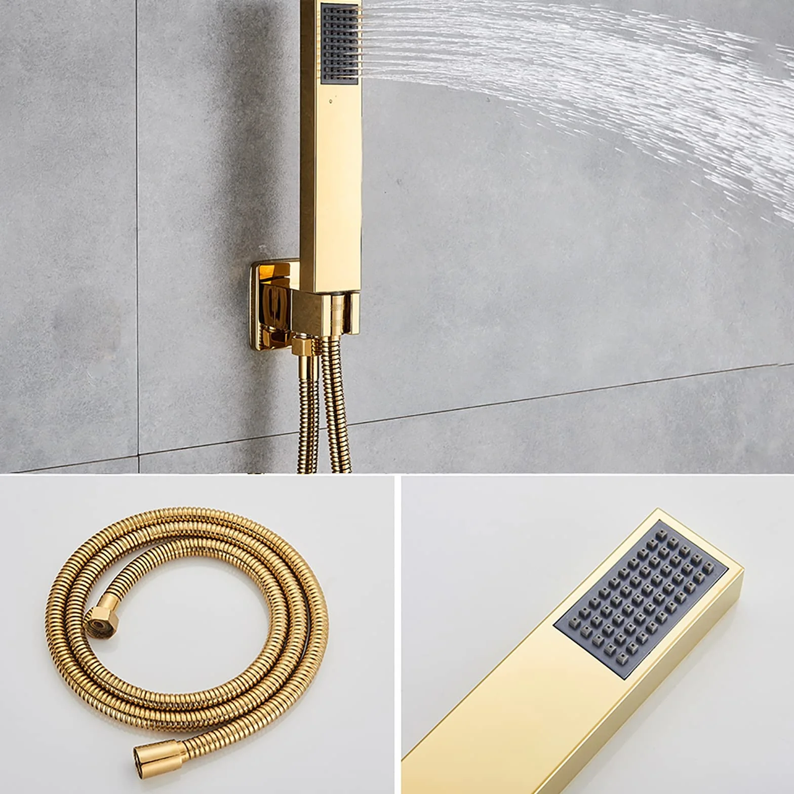 Zestaw prysznicowy z systemem LED, wylewka do wanny, kwadratowa głowica prysznicowa z efektem deszczu, słuchawka prysznicowa, instalacja sufitowa, armatura łazienkowa, 40 cm (16 cali