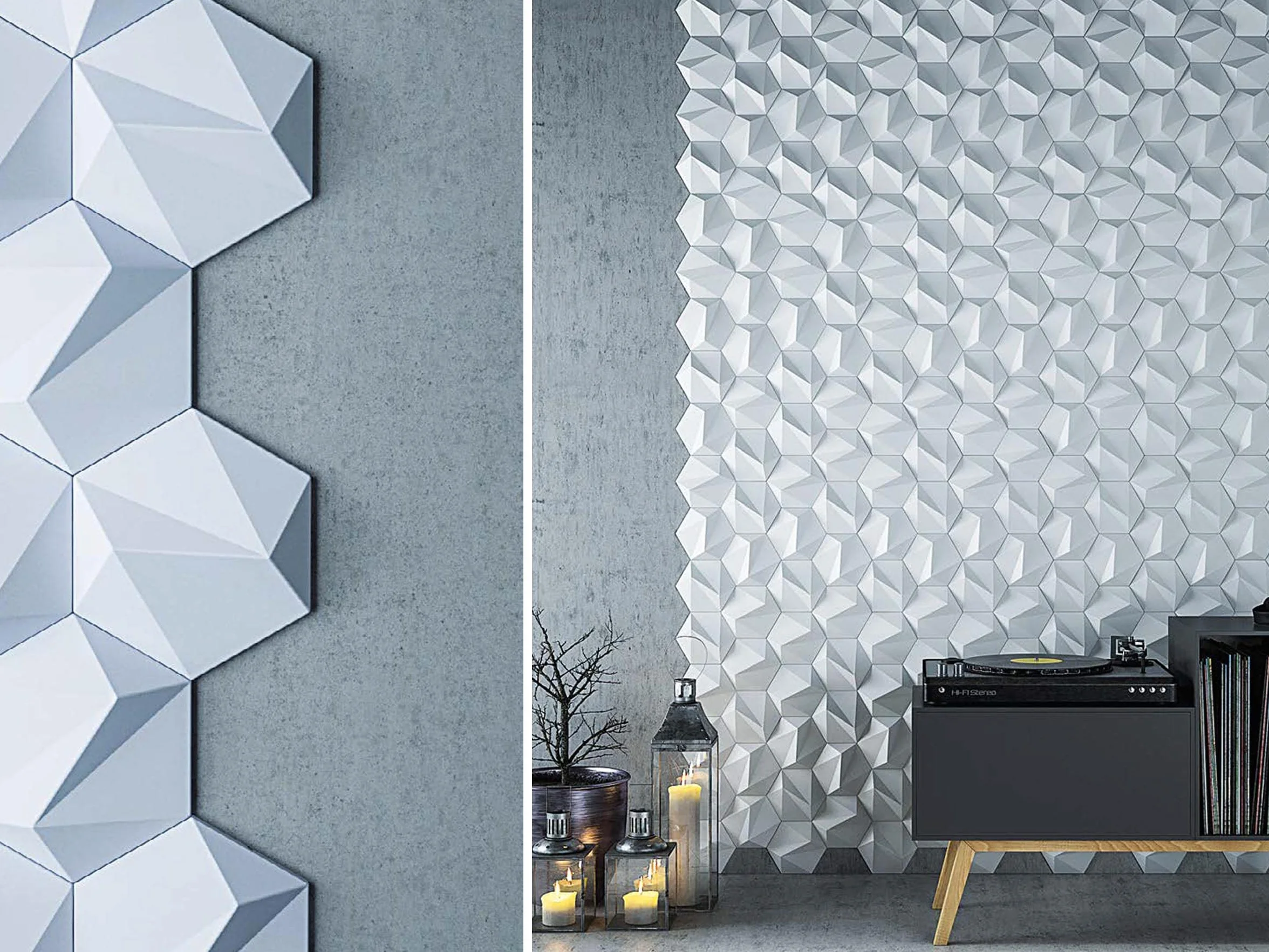 Panel ścienny 3D, Zeta, system paneli ściennych, płytki dekoracyjne, zestaw 54 płytek (Biały)