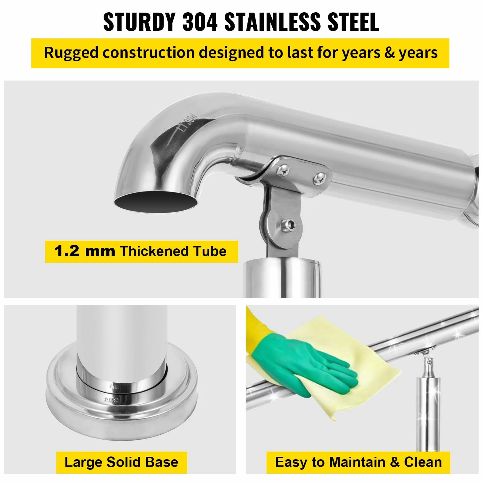 Happybuy Poręcz do schodów zewnętrznych, poręcz zewnętrzna, regulowana poręcz schodowa ze stali nierdzewnej, pogrubione balustrady schodowe do balustrady werandy, poręczy pokładowej