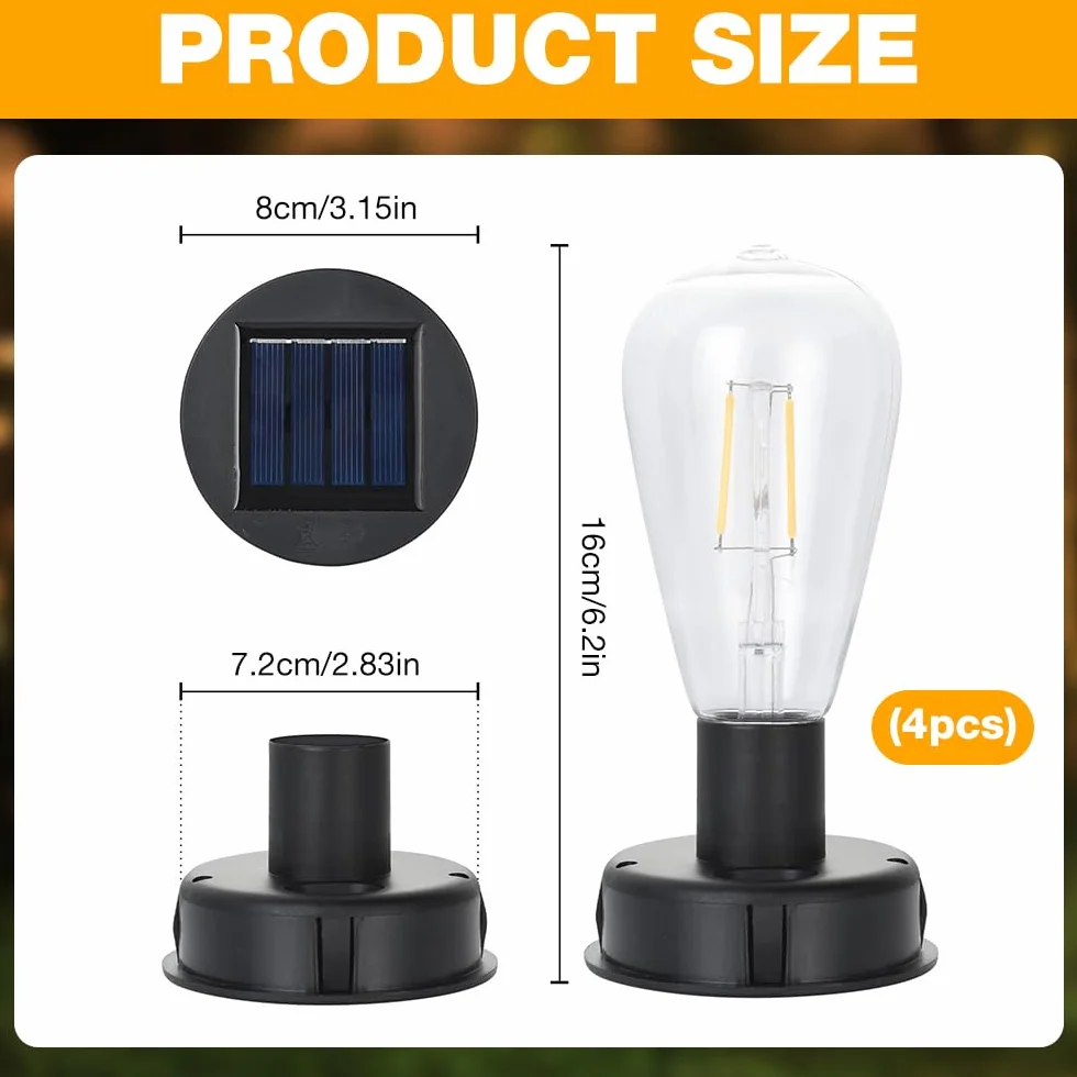 NAVESO 4 żarówki solarne do użytku na zewnątrz, 8,5 cm, części zamienne, lampy solarne, żarówki do użytku na zewnątrz, do lamp solarnych, latarni, pokrywek, ogrodu