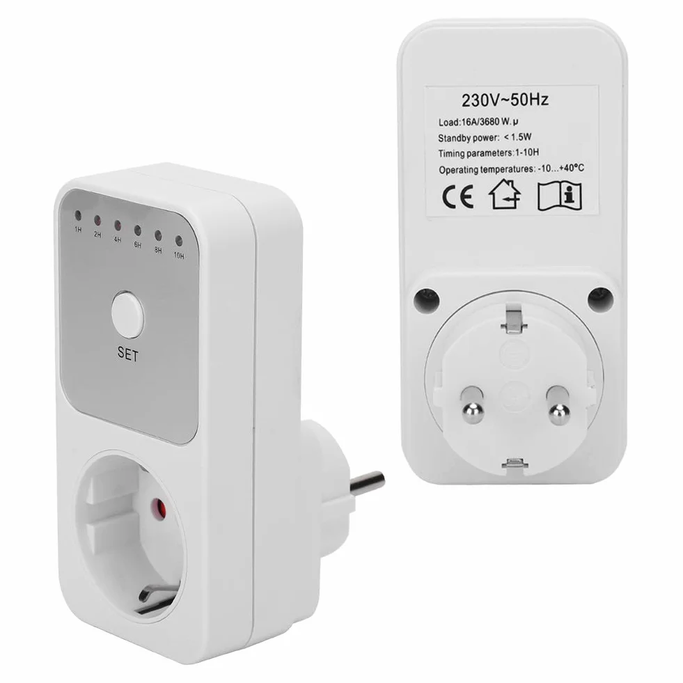 Wtyczka UE 230 V 16 A Timer Przełącznik Gniazda Zasilania Od 1 do 10 Godzin Swobodne Ustawianie Sterownika Wyłącznika Czasowego Odliczania do Oświetlenia Domu, Wentylatorów,