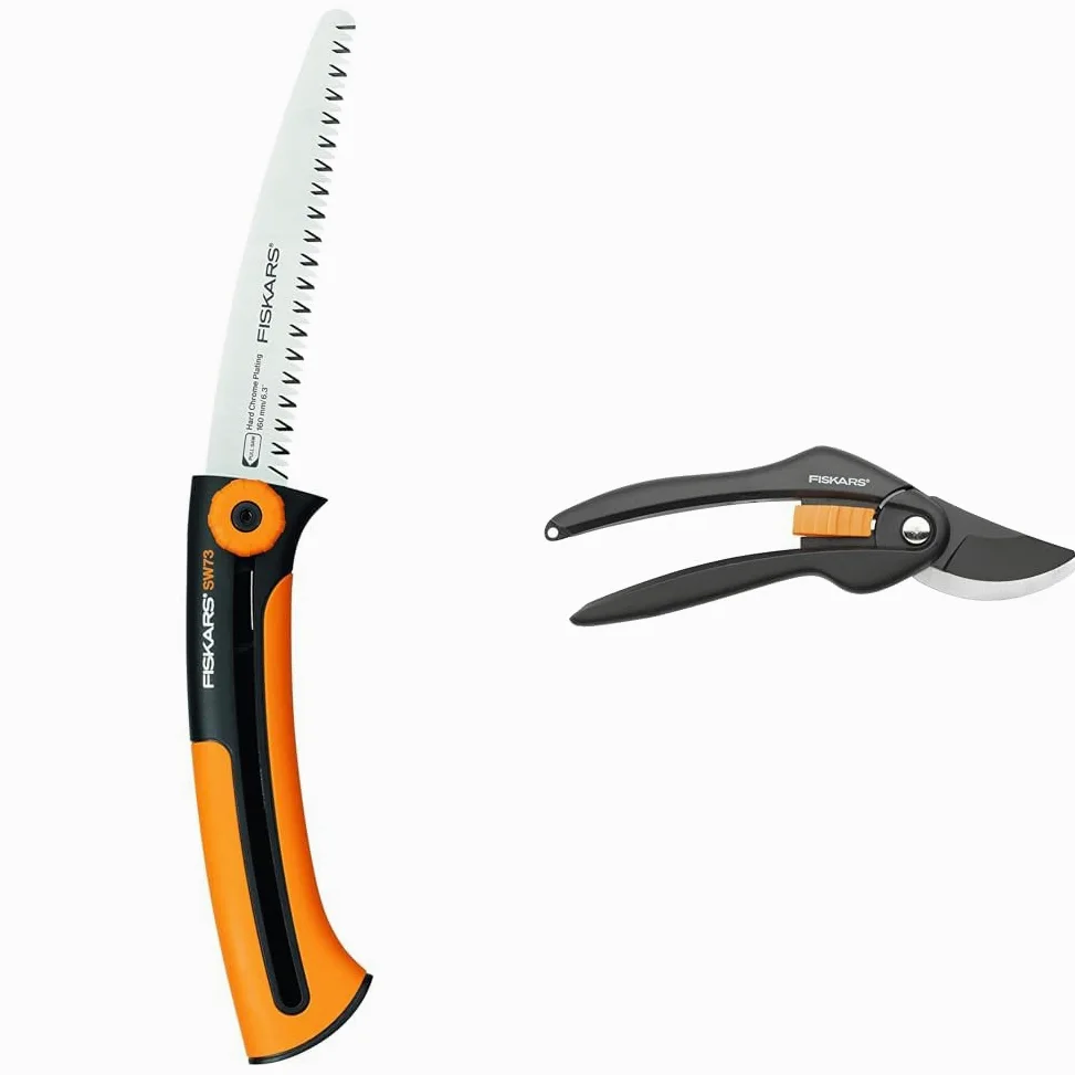 Fiskars Xtract Piła do Gałęzi, Czarny/Pomarańczowy, 16 cm & Fiskars Singlestep Sekator Ogrodniczy, Czarny, 20 cm
