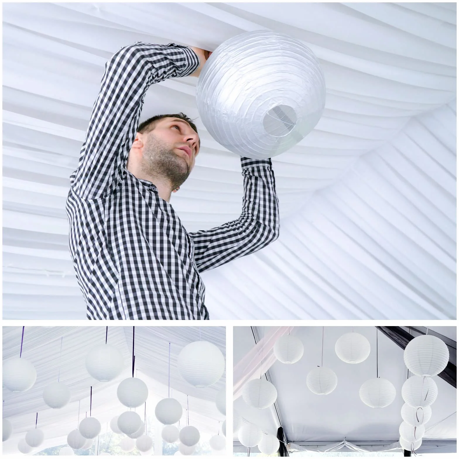 10 sztuk papierowych lampionów, białe lampiony z 10 sztukami białych diod LED, ciepłe białe światło, latarnia, abażur na wesele, imprezę, urodziny, dekoracja
