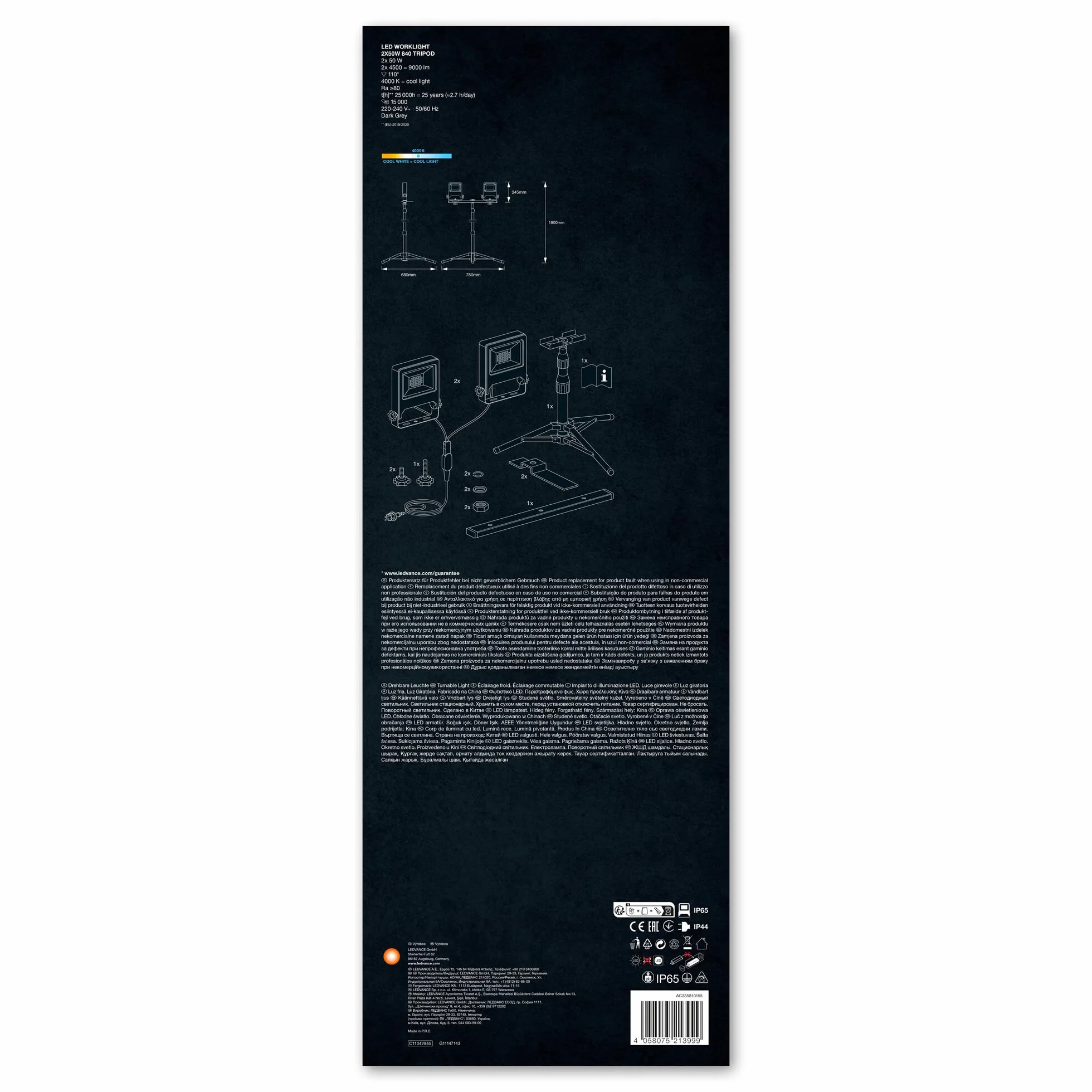 Ledvance Światło Robocze Led, Pomarańczowy/Szary, 2 x 50W