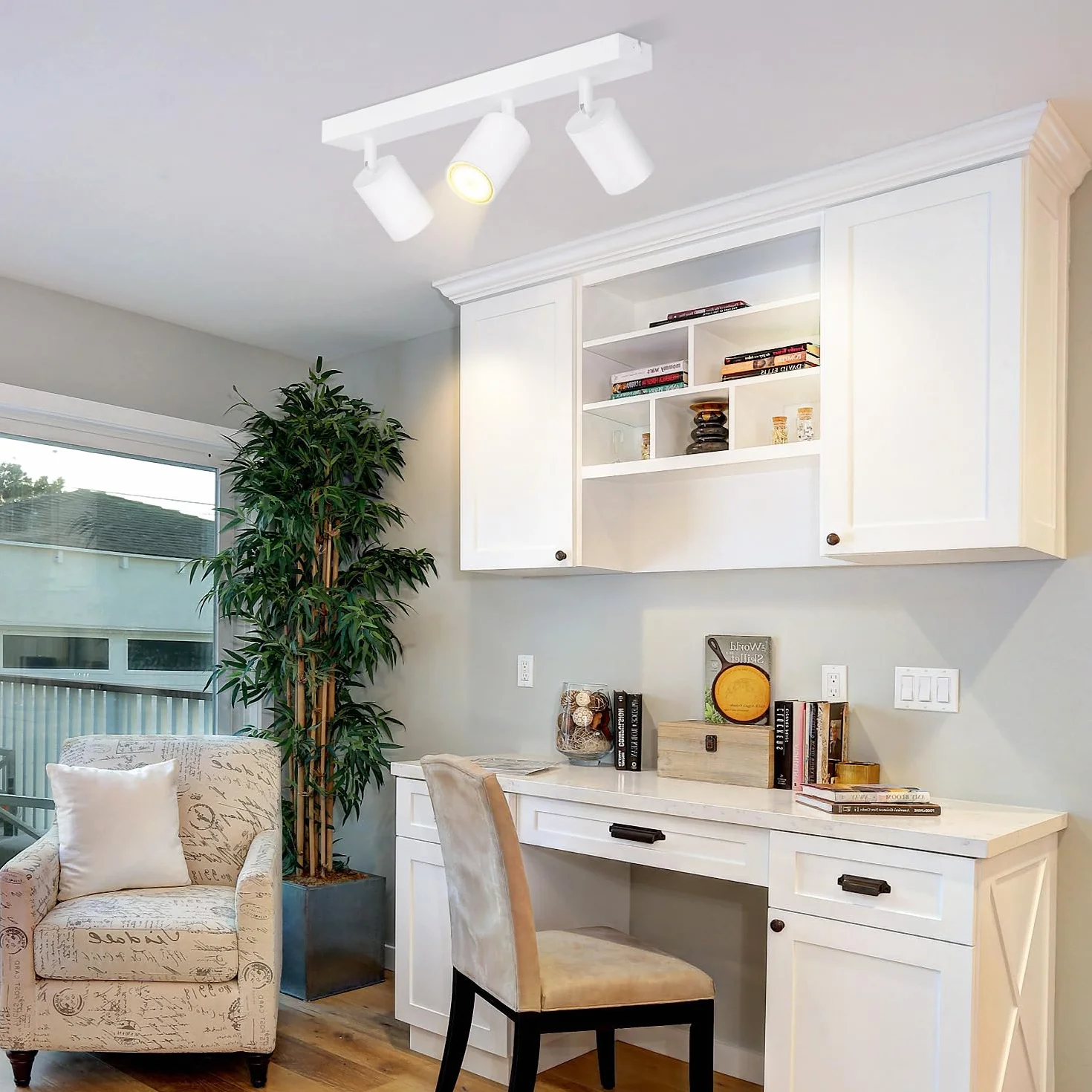 Homefire Lampa sufitowa LED z 3 płomieniami - obracana o 350° do wnętrz przemysłowych GU10 Spot lampa sufitowa Białe Spoty Nowoczesny Spot sufitowy do salonu, kuchni, sypialni, bez żarówek