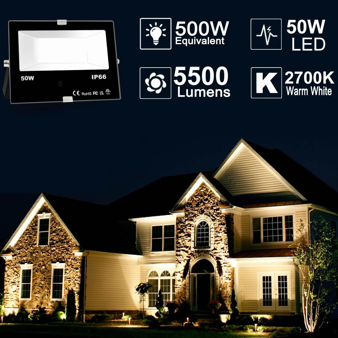 HEKEE Reflektor zewnętrzny LED 40W RGBW 4000 lumenów IP66