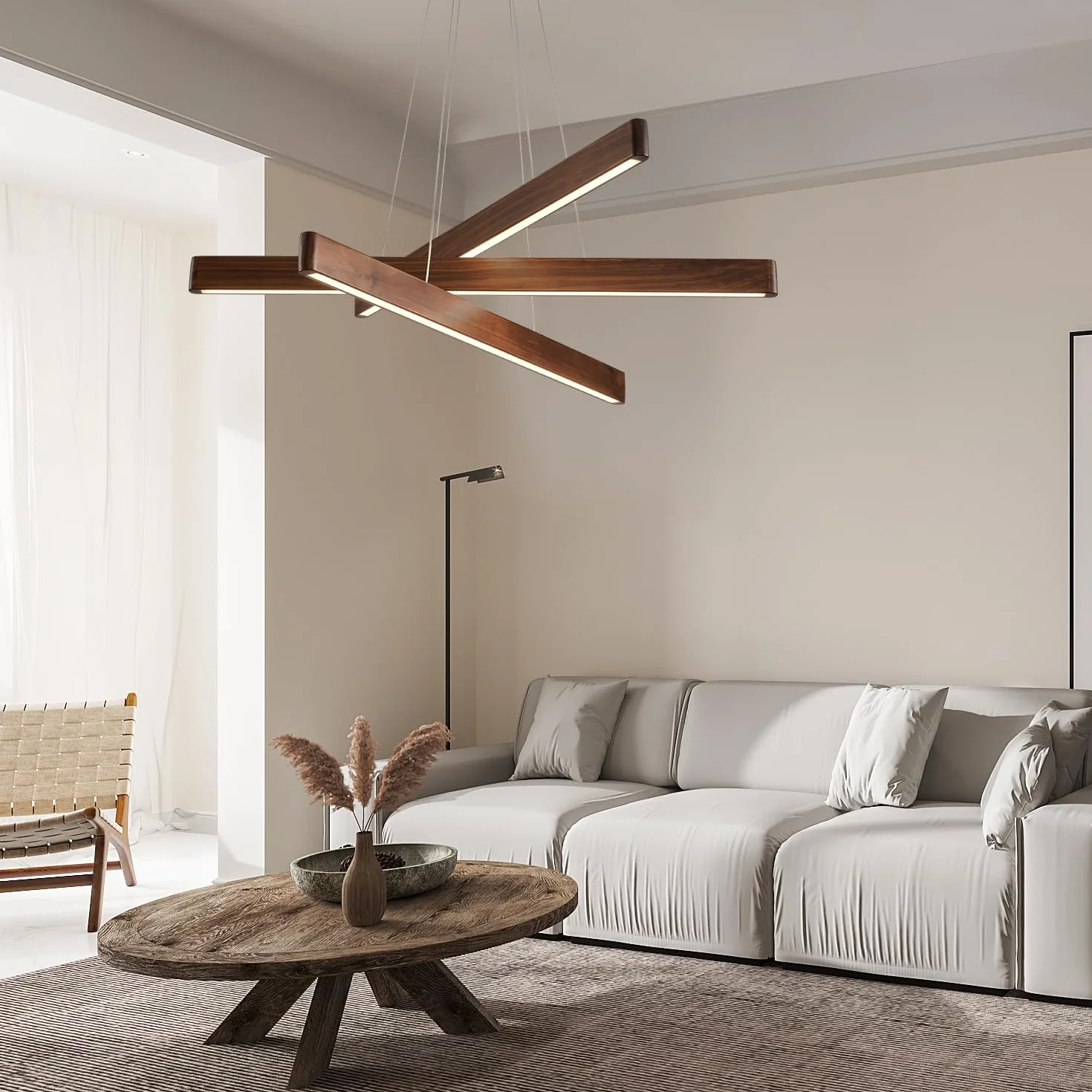 YISDESIGN 3-świetlna liniowa lampa wisząca do jadalni nowoczesne żyrandole LED do salonu ściemniana drewniana lampa sufitowa wisząca 45 W do salonu jadalni kuchni wyspy kolor orzecha włoskiego