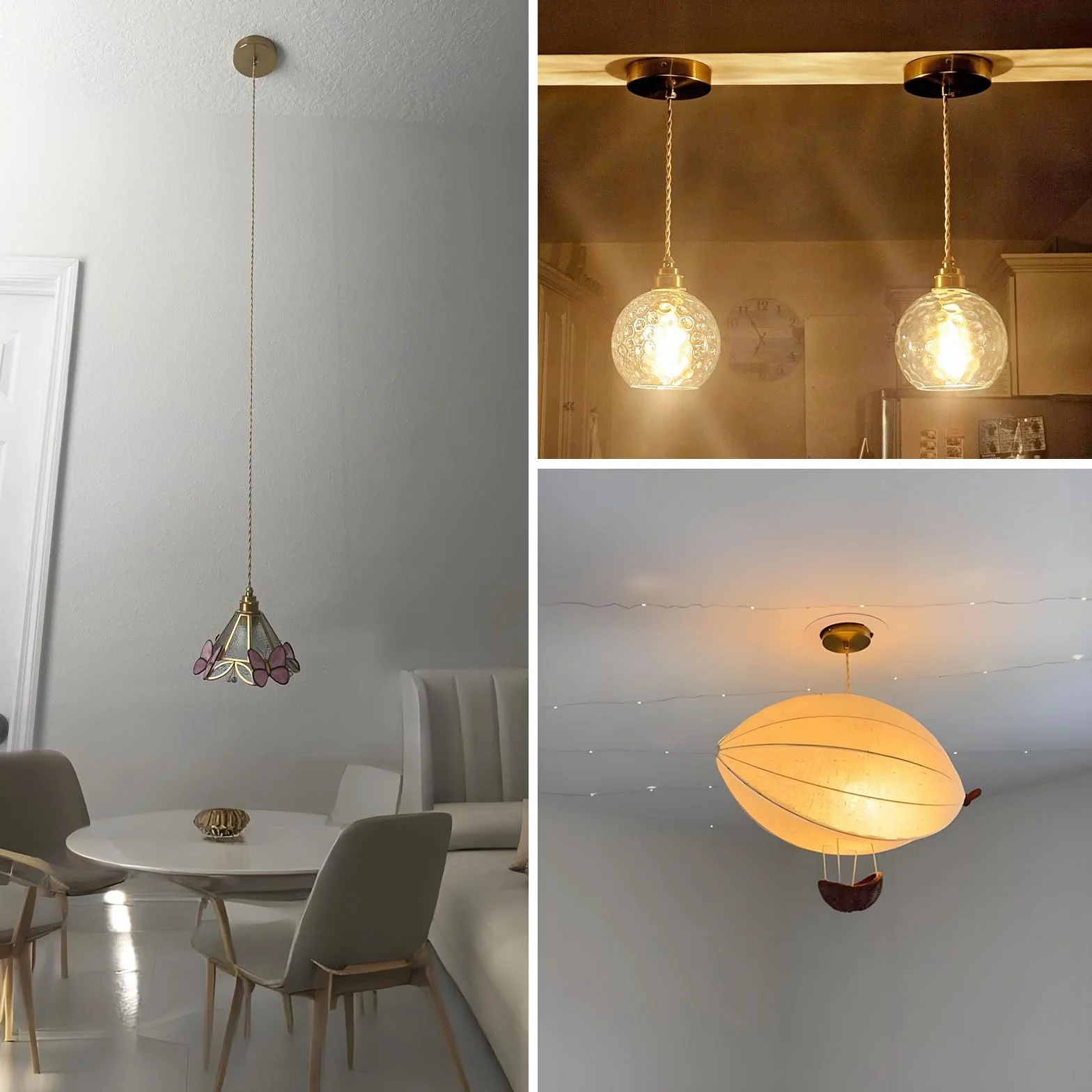 Oprawa lampy E27 z kablem 150 cm Vintage lampa wisząca złota | Metalowe zawieszenie lampy z pierścieniem śrubowym, kabel tekstylny, "zrób to sam", lampa wisząca do kuchni, bez żarówki