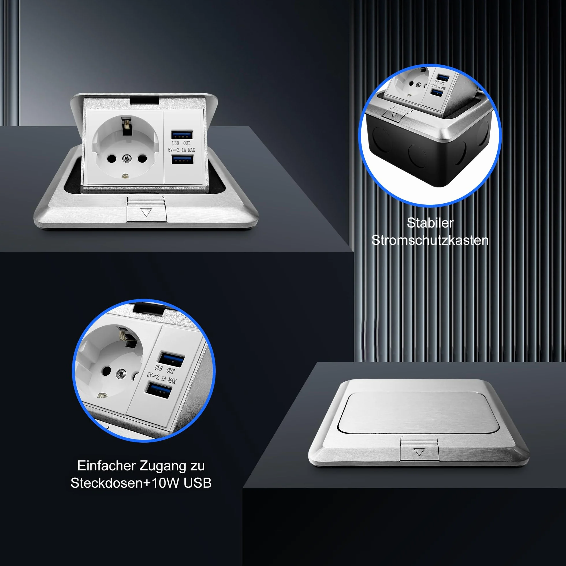 Wewnętrzne gniazdo podłogowe USB do zabudowy - 2 gniazda stołowe z 2 USB, 10 W adapter, gniazdo wtykowe do kuchni, biura, pracy