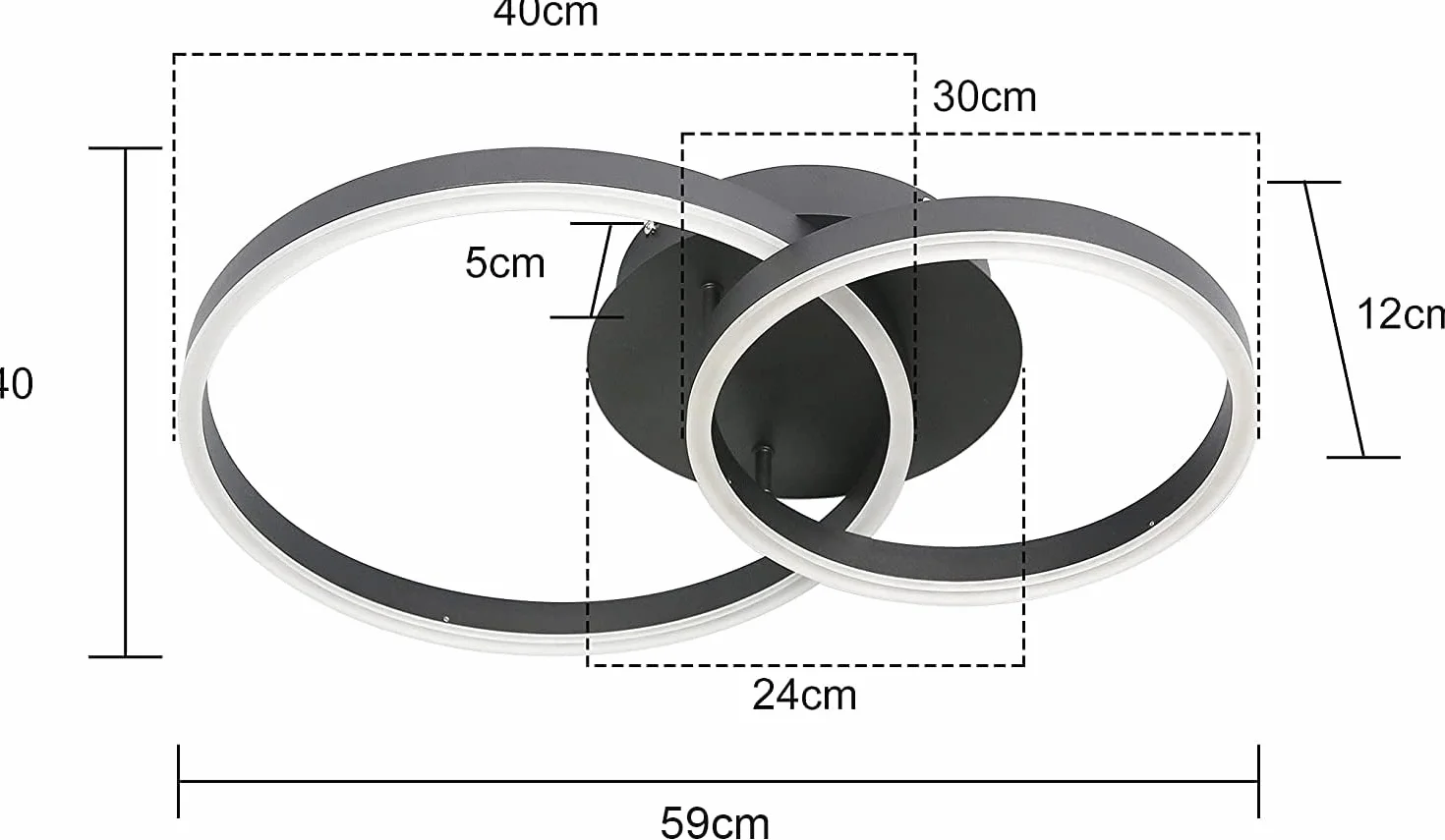 ZMH Lampa Sufitowa LED Ściemniana, Czarna, Nowoczesna, 46 W, 2 Pierścienie, Do Salonu, Sypialni, Gabinetu, Biura, Kuchni, Hotelu, Restauracji, Jadalni, 59 x 40 x