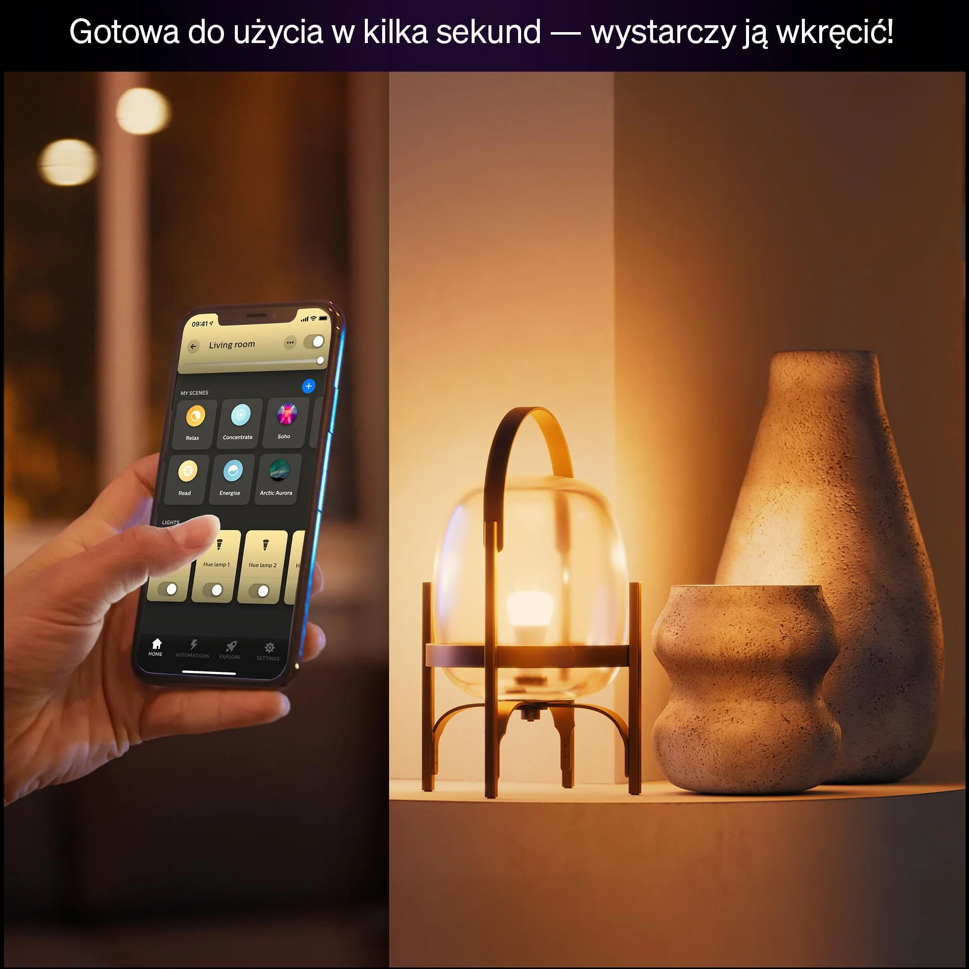 Żarówka Philips Hue Smart LED A60, White Ambiance, trzonek E27, 6 W, pełne spektrum światła 1000K–20000K, 810 lumenów, przyciemnianie, działa z Alexa, Google Assistant i Apple Home, op. 2 szt.
