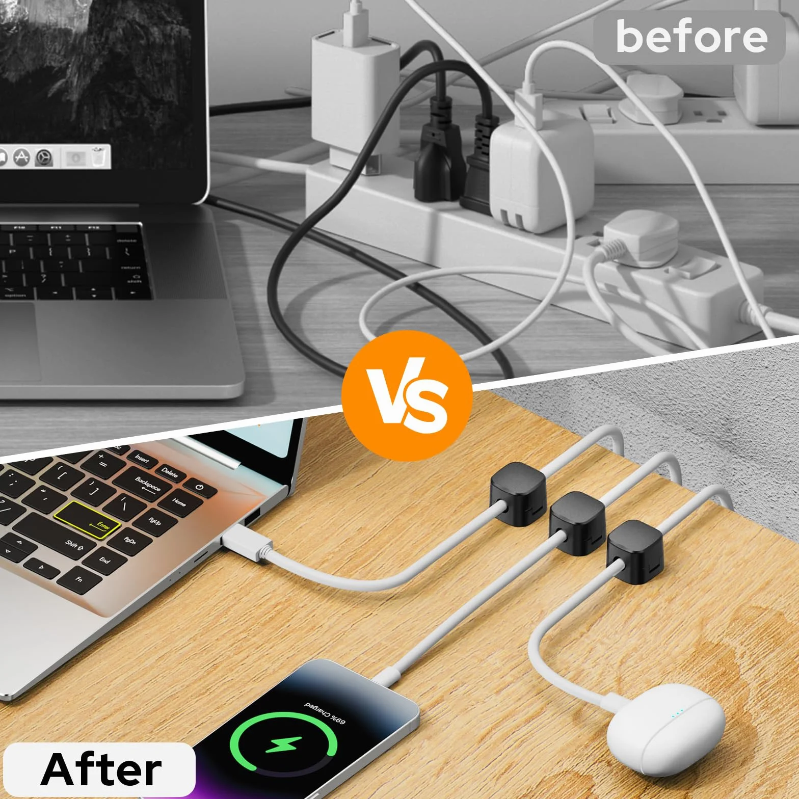 Euqvunn Cable Clips, 8 Pack Magnetyczne Uchwyty na Kable, Gładkie Regulowane Kable, Samoprzylepne Uchwyty na Kable Ładowarki, Uchwyt na Kable do Telefonu USB na Biurko, Stolik Nocny, Samochód(Czarny)