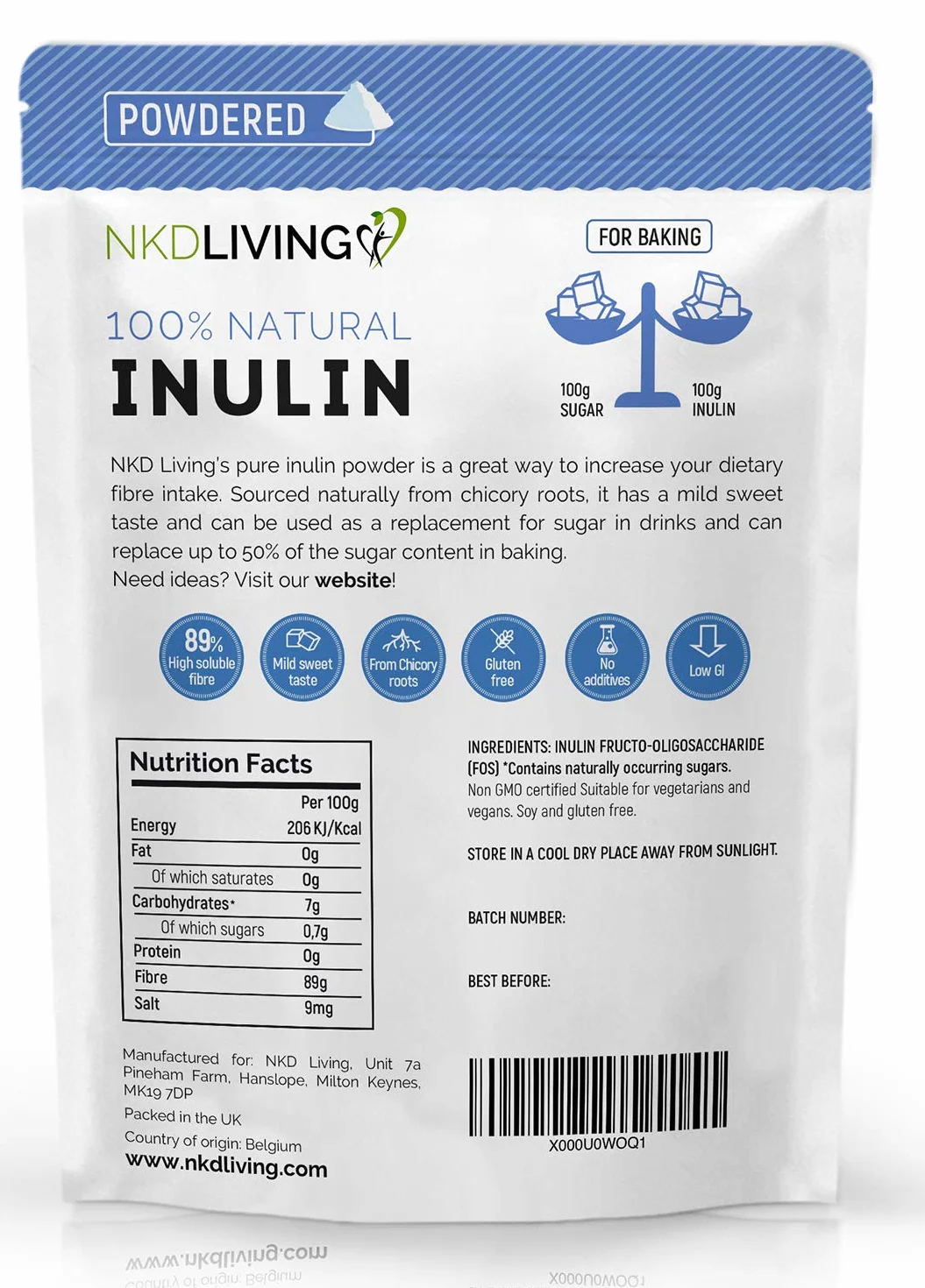 NKD Living Inulina prebiotyczny proszek włóknisty 1 kg suplement z UE