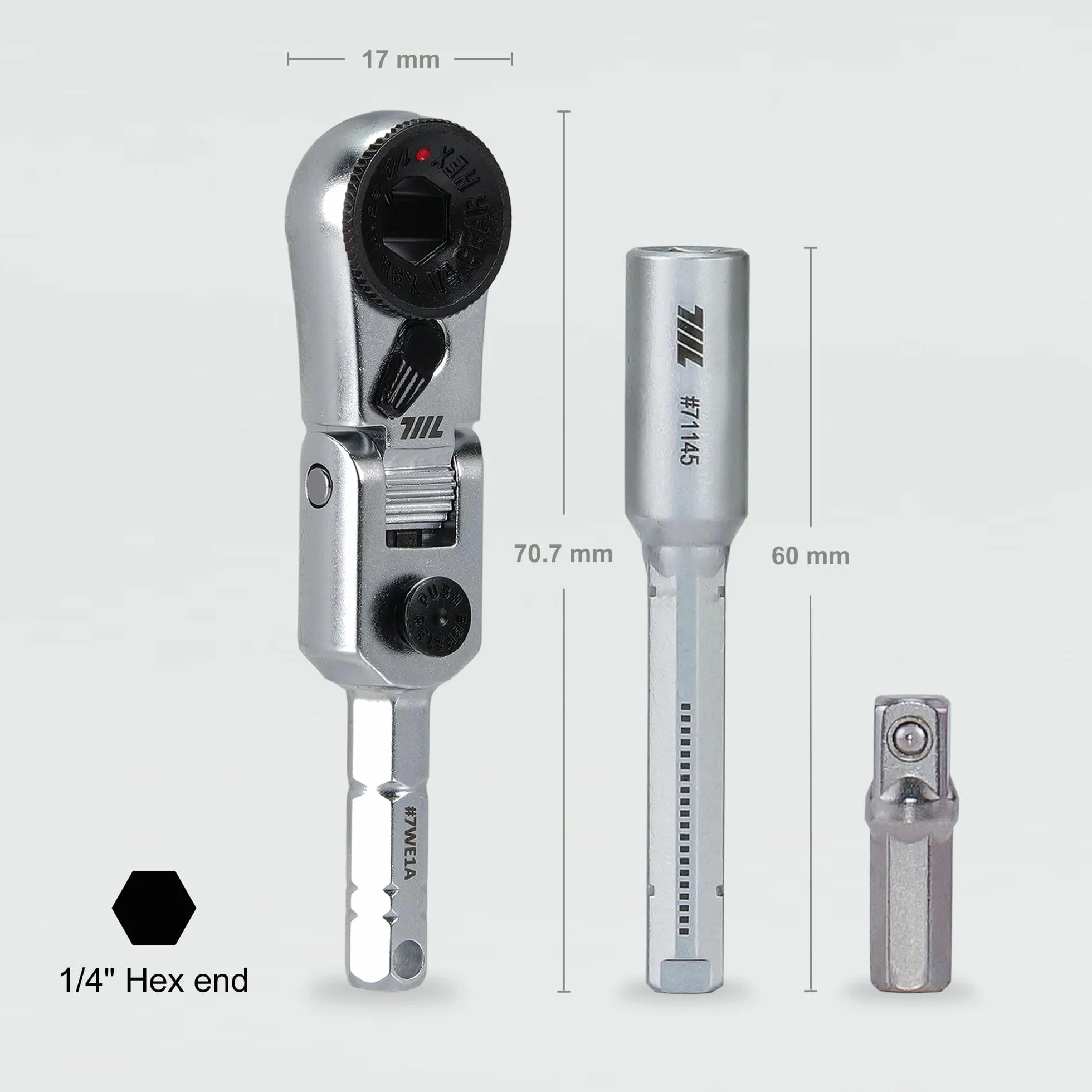 711L EDC Flex klucz grzechotkowy z uchwytem T, mini narzędzie grzechotkowe 1/10.2 cm z przedłużeniem gniazda i otworem na klucze do codziennego noszenia