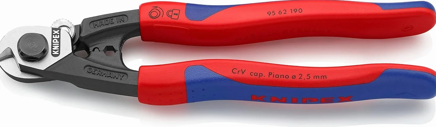 KNIPEX Nożyce do lin stalowych przeznaczone także do lin stalowych o dużej wytrzymałości w opakowaniu z zawieszką z osłonkami, 95 62 160 SB