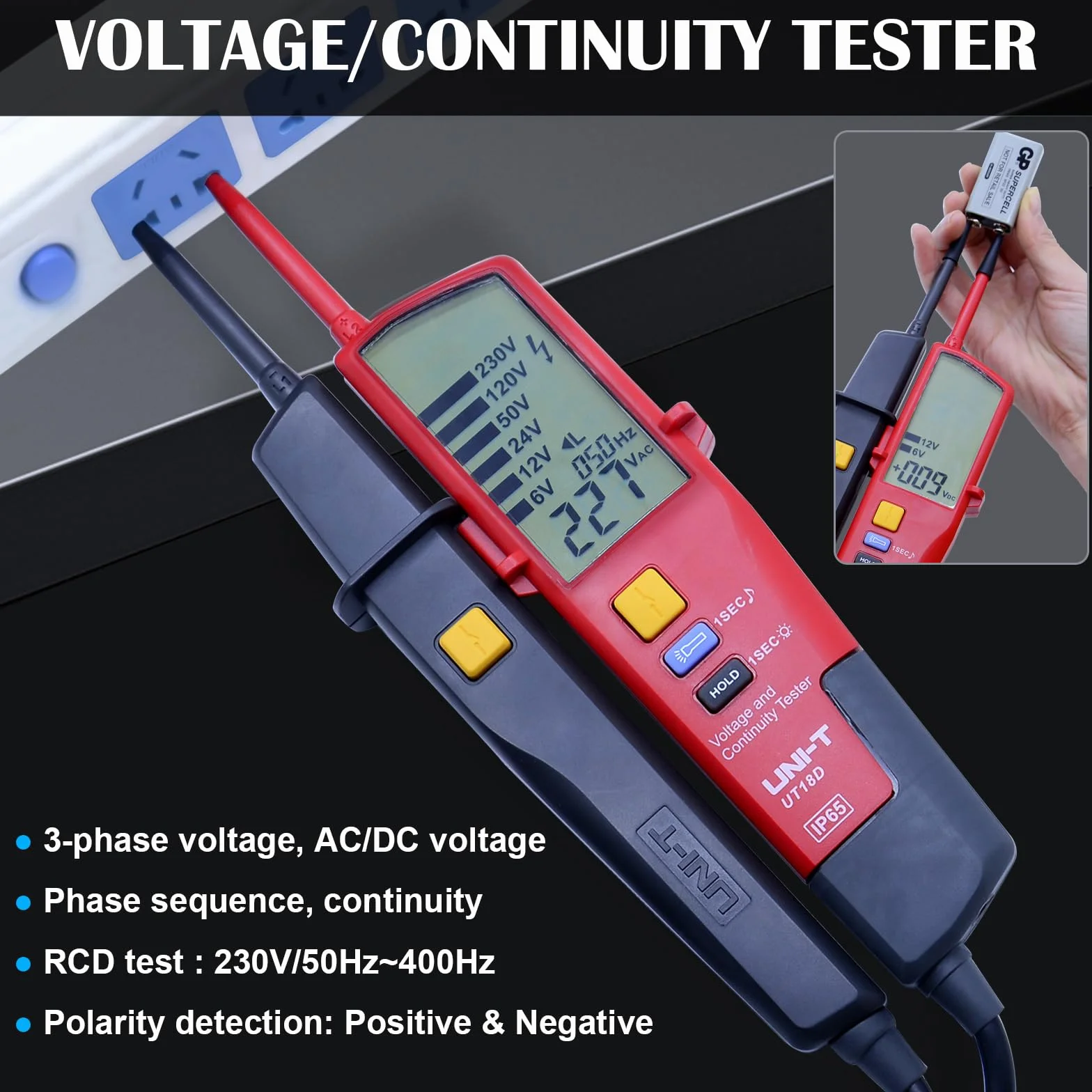 UNI-T UT18D Voltage And Continuity Tester Auto Range Volt Detectors Pen Date Hold/LED/LCD Display Digital Multimeter