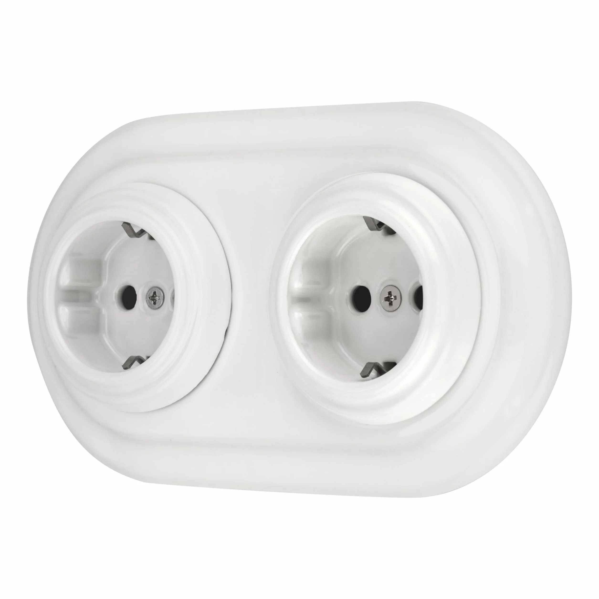 Podtynkowe gniazdko porcelanowe retro 2-drożne, All-in-One, SET seria PR1 białe