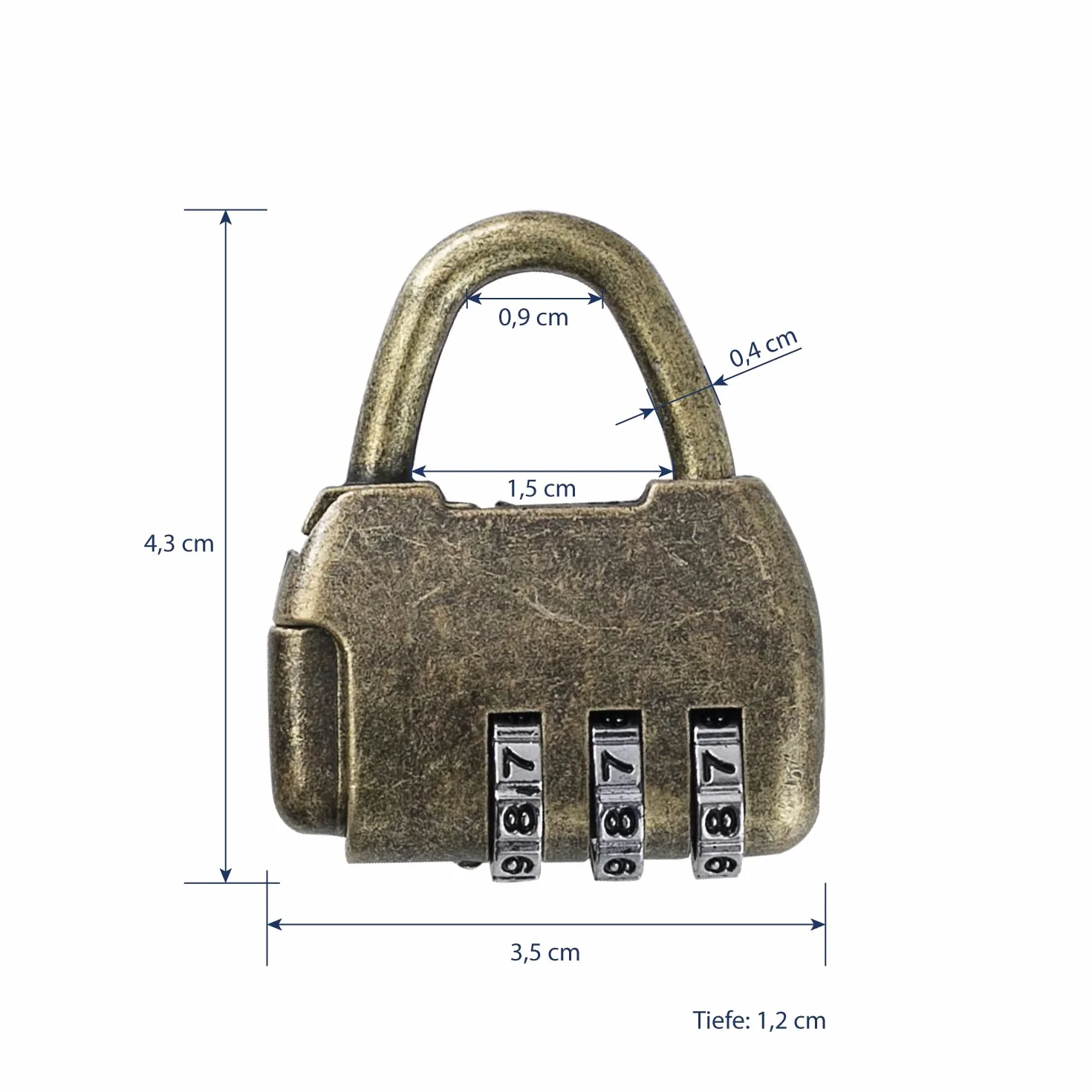 HMF Dekoracyjny zamek szyfrowy w stylu vintage | 3-cyfrowy | 4,3 x 3,5 x 1,2 cm | Złoty