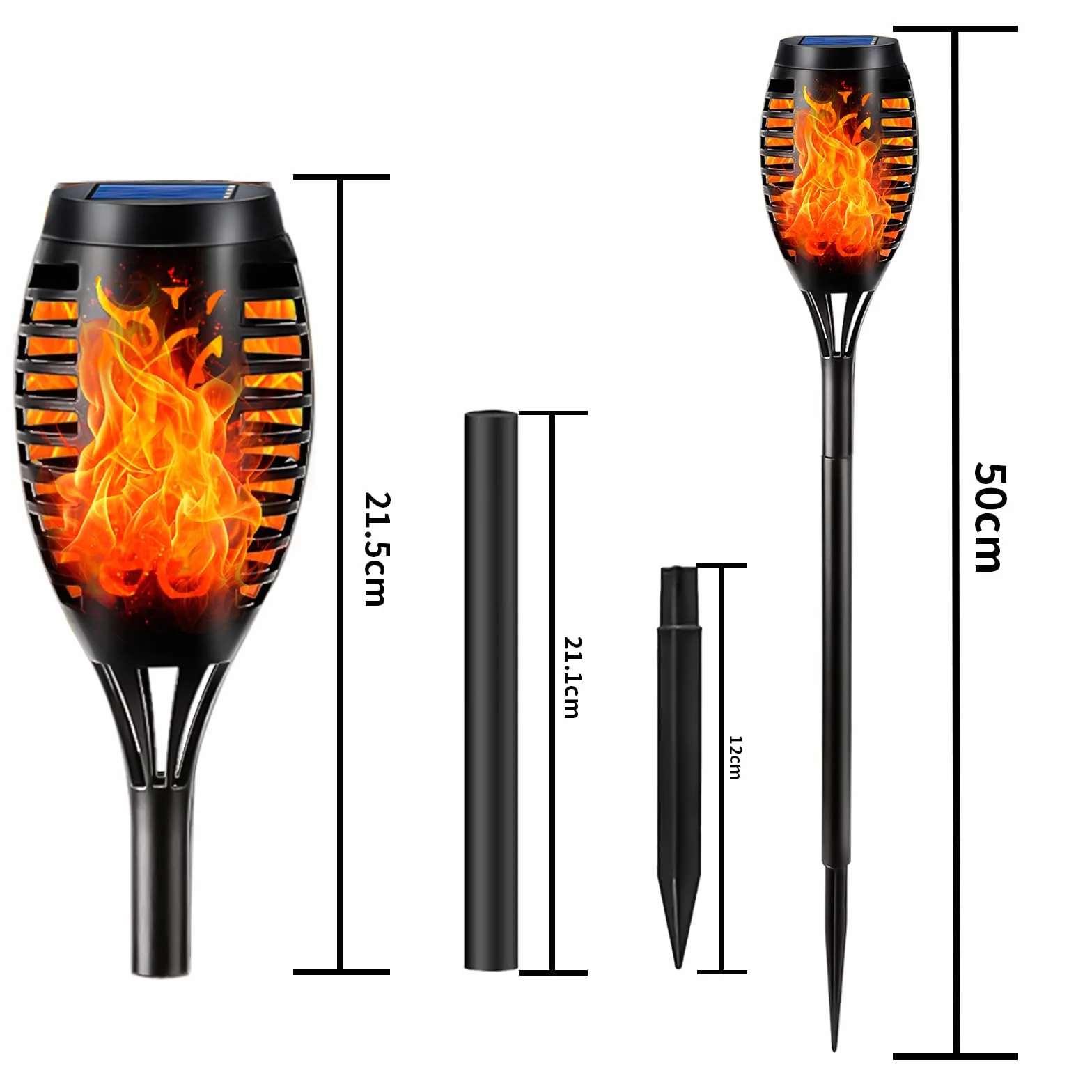 LQWELL Latarki solarne do ogrodu zewnętrznego, 8 sztuki, 12 diod LED, realistyczna lampa ścieżkowa z płomieniem, wodoodporność IP65, do trawnika, patio, dziedzińca (8 sztuki)