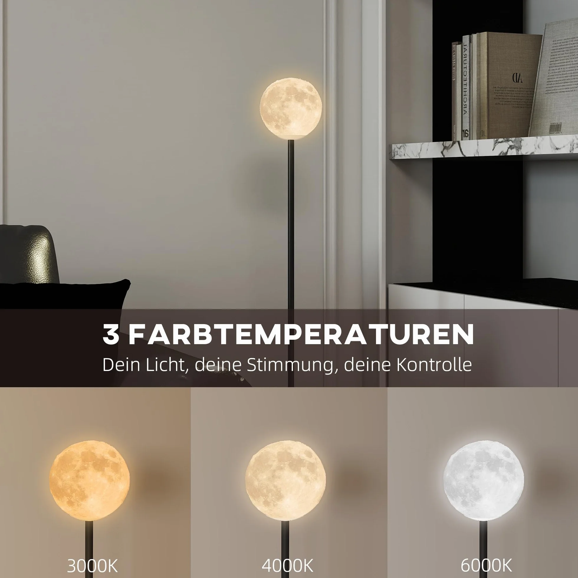 HOMCOM 3D Moon Floor Lamp 140 cm Standing Lamp LED Black