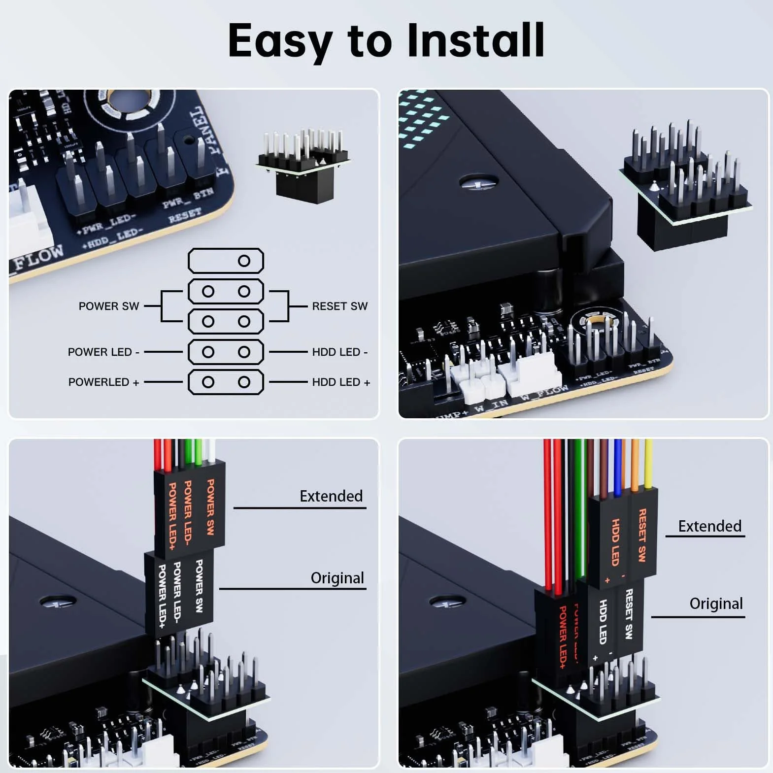 Zunate Przycisk Zasilania Komputera PC Light Mechaniczny Przełącznik RGB do Płyty Głównej Komputera Stacjonarnego, Kabel 2 M ON Off Reset SW HDD LED, Idealny do Użytku Domowego i Niestandardowych