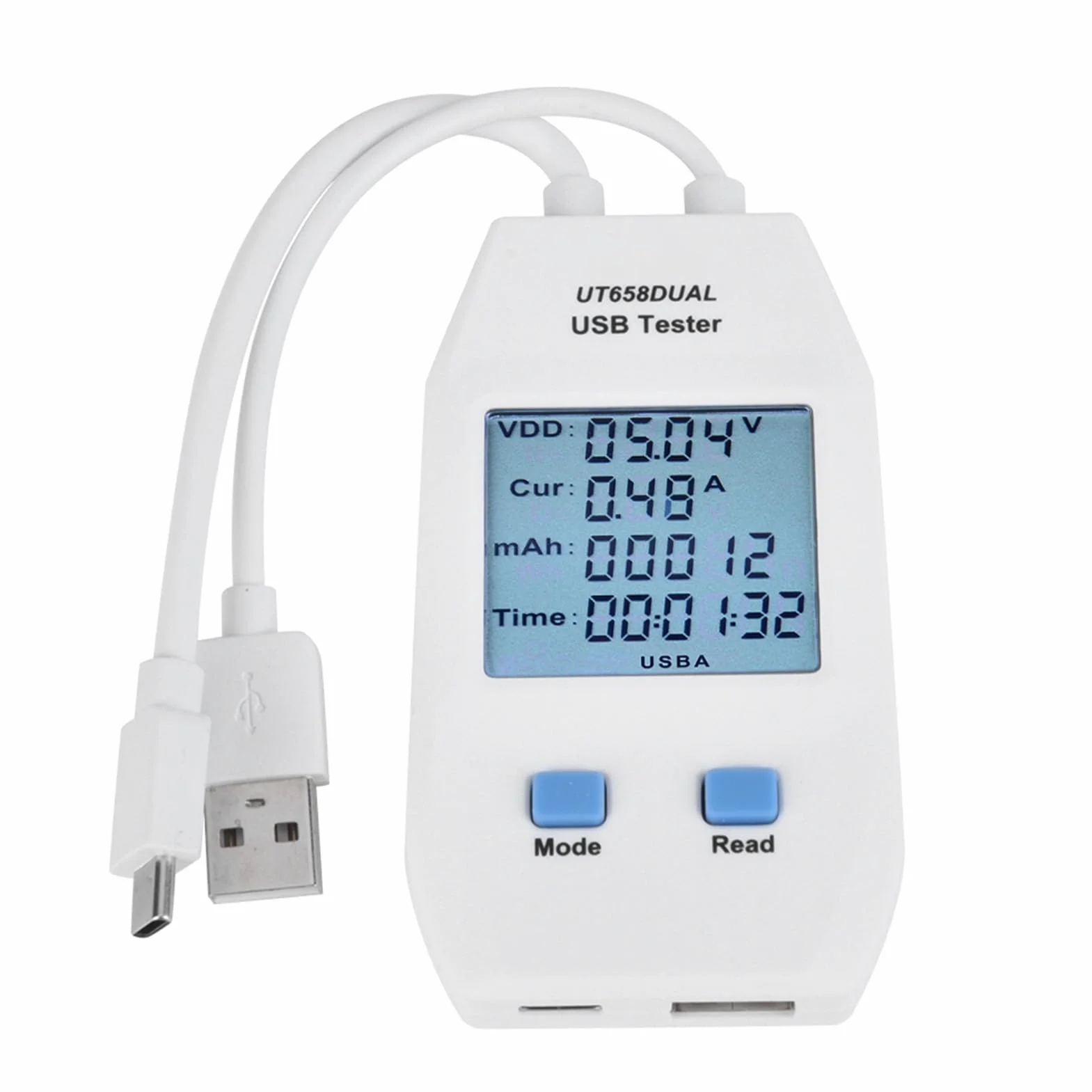 Generic LCD USB Tester Woltomierz Cyfrowy Amperomierz Miernik Mocy do Testowania Inżynieryjnego i Majsterkowiczów Biały ABS (UT658 podwójny)
