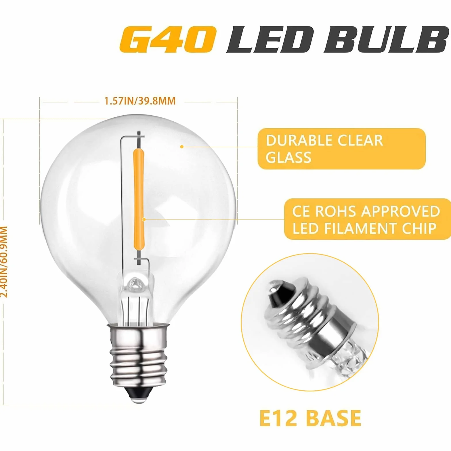 BRIMAX Żarówka LED E12 Baza G40 zamiennik żarówki 1 wat=10 wat Żarówki LED 100lm przezroczyste żarówki LED, ciepła biel 2200k Żarówka LED, żarówka bez możliwości ściemniania, opakowanie 6 szt.