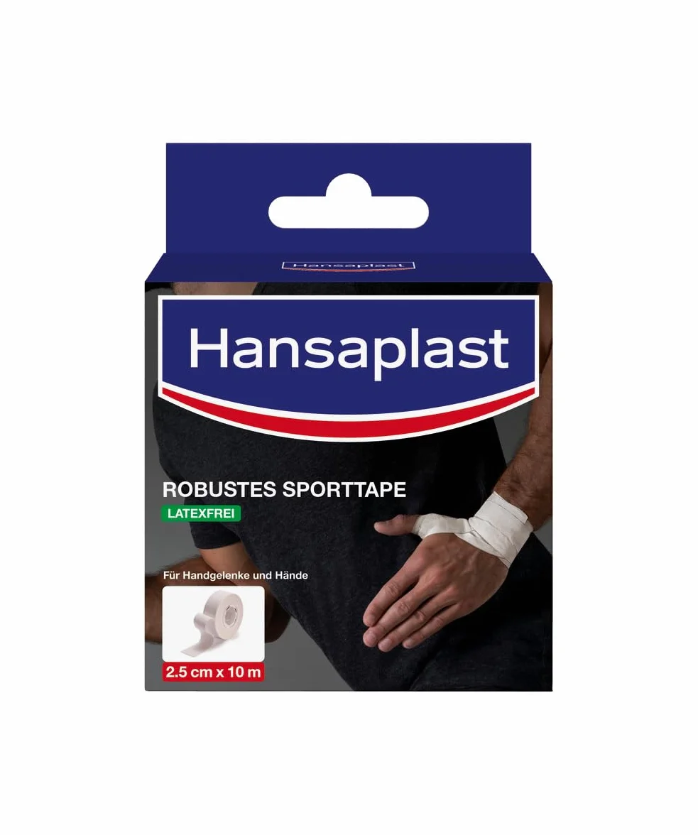 Hansaplast Wytrzymała taśma sportowa (2,5 cm x 10 m), mocno przyczepna taśma pomaga uniknąć urazów, nie zawiera lateksu, taśma sportowa zapewnia wsparcie stawów, biała