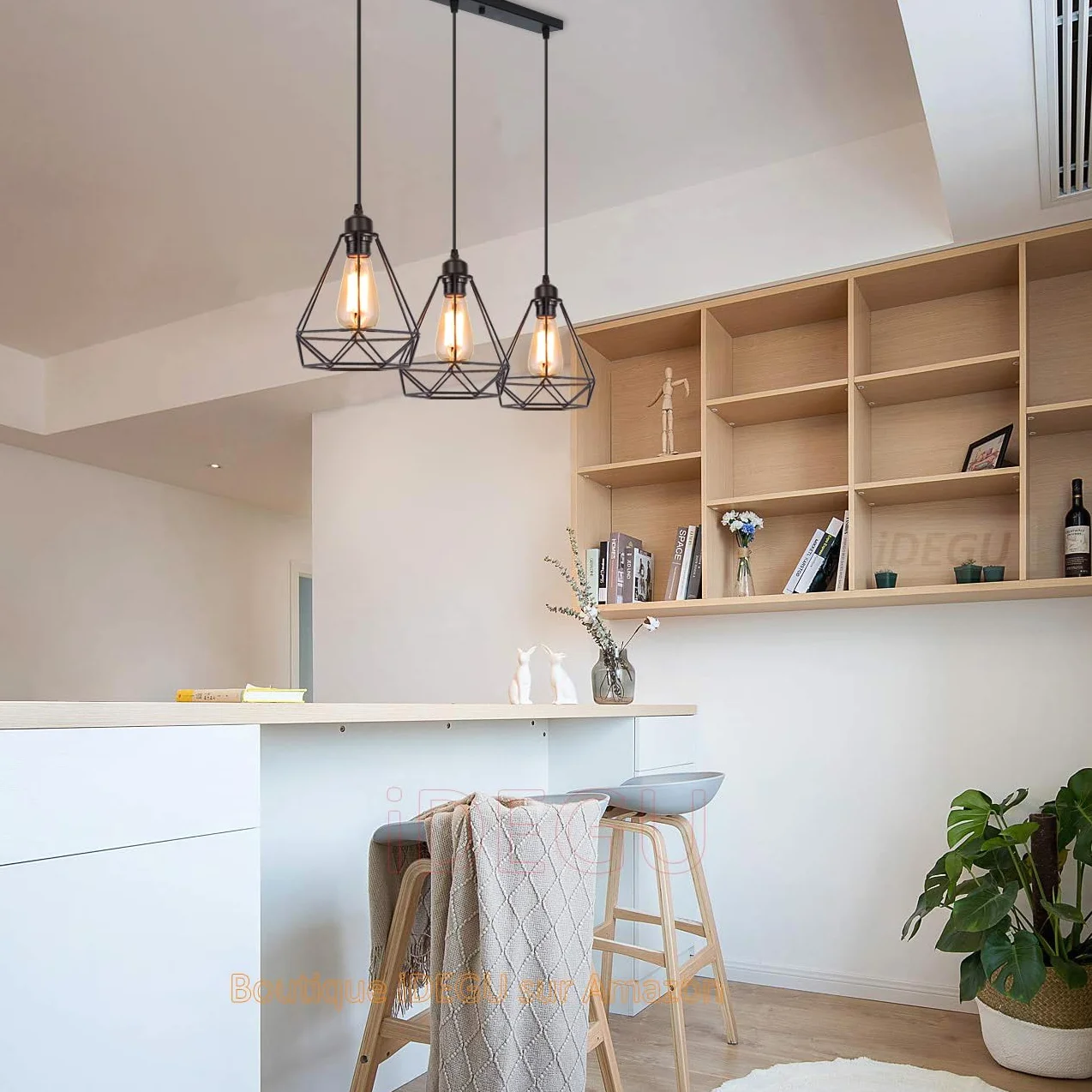iDEGU Przemysłowa lampa wisząca, 3 światła Vintage E27 żyrandol wiszący w stylu geometrycznym z podstawą montażową - czarny - Ø 20,5 cm (3 światła - 20 cm)