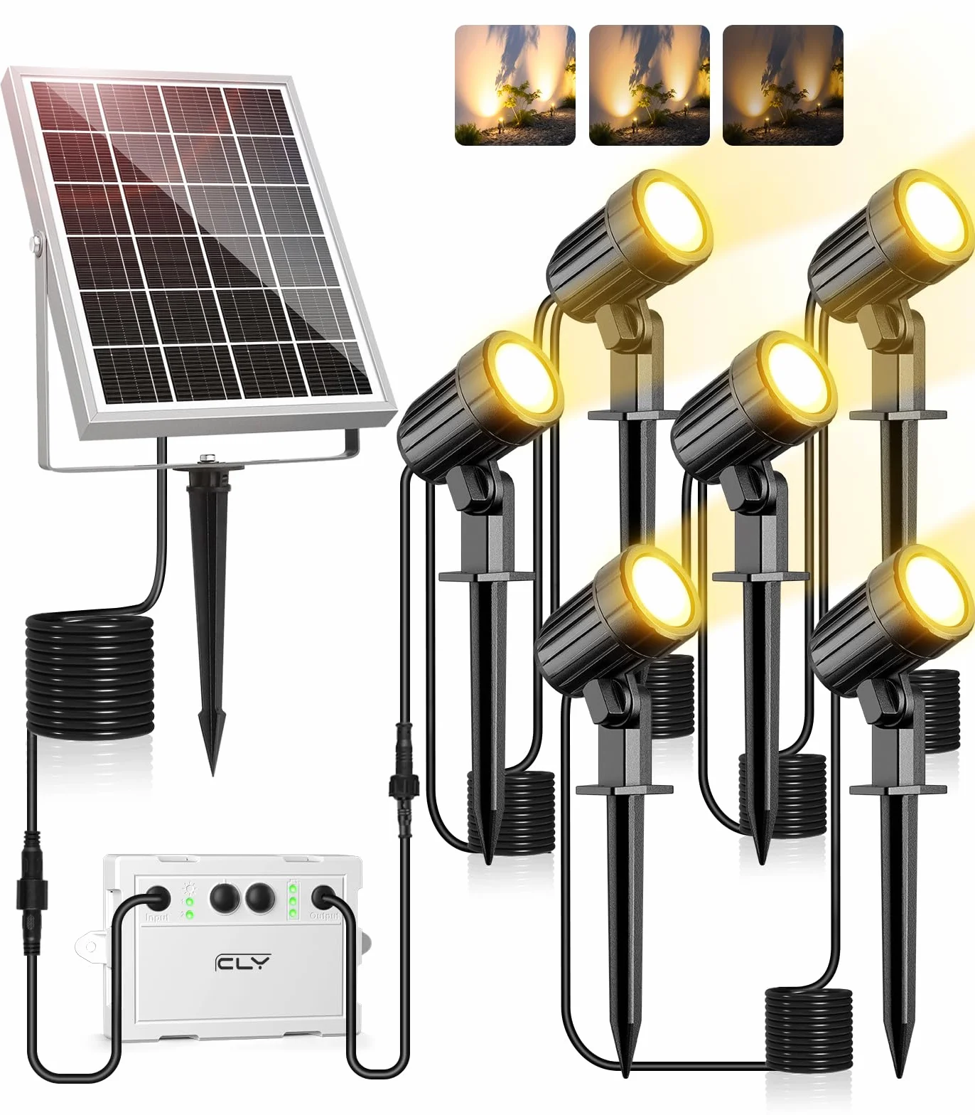 CLY Zewnętrzny reflektor solarny Ciepła biel, zewnętrzny reflektor solarny 2 tryby dynamiczne 3 jasności Zewnętrzna lampa solarna Ogród 6000mAh Zewnętrzne oświetlenie solarne P66 na ścieżkę 6 w 1