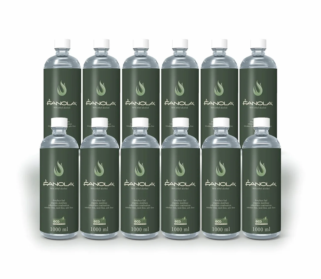 Planika Fanola Premium płyn paliwowy z bioetanolu do stosowania w kominkach, palnikach, piecach, zrównoważony, pochodzenie roślin, bez dymu, 12 x 1 l