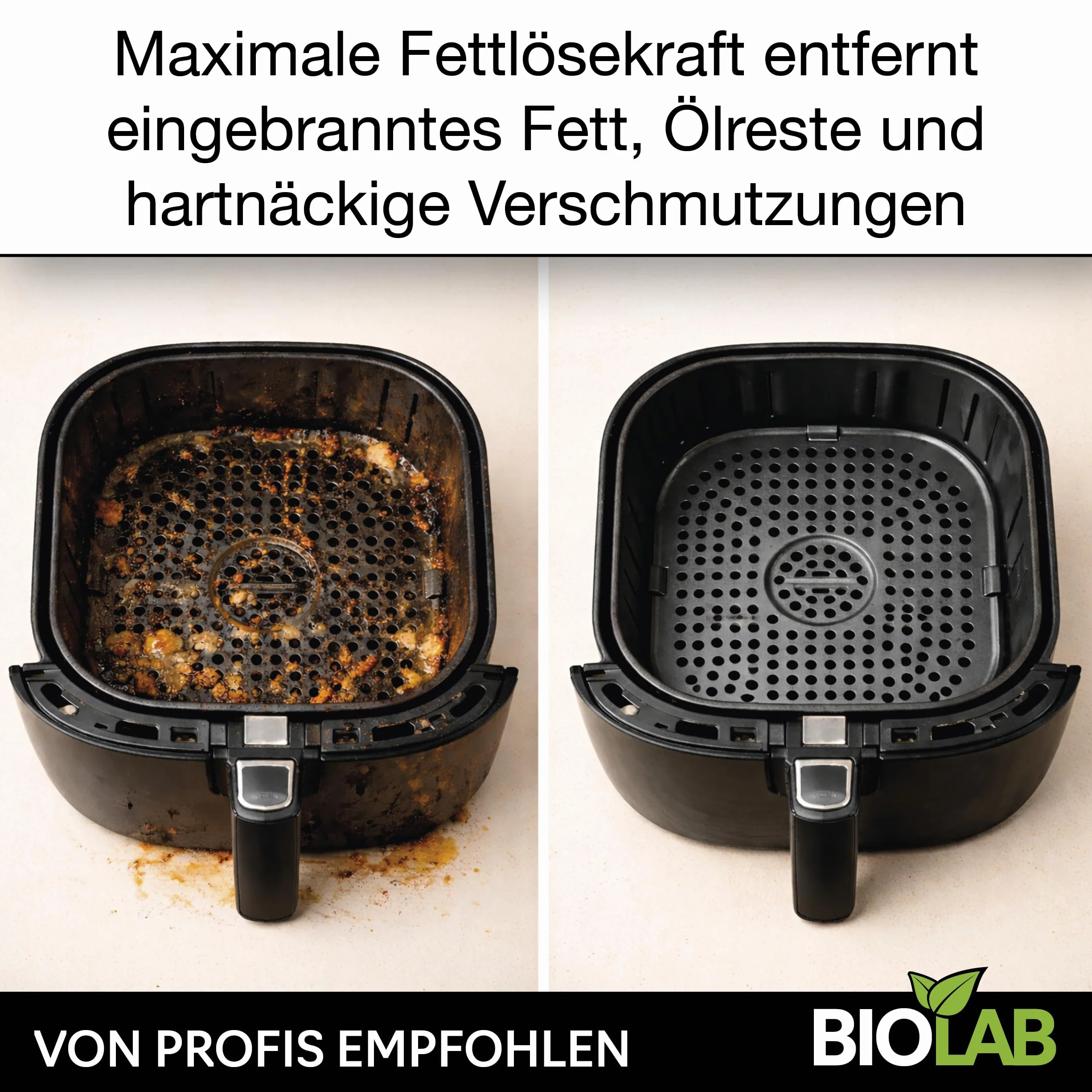 BIOLAB Airfryer środek czyszczący w sprayu (750 ml) i koncentrat do czyszczenia (1000 ml), mocny środek do usuwania tłuszczu do frytkownicy Air Fryer i frytkownicy na gorące powietrze – usuwa