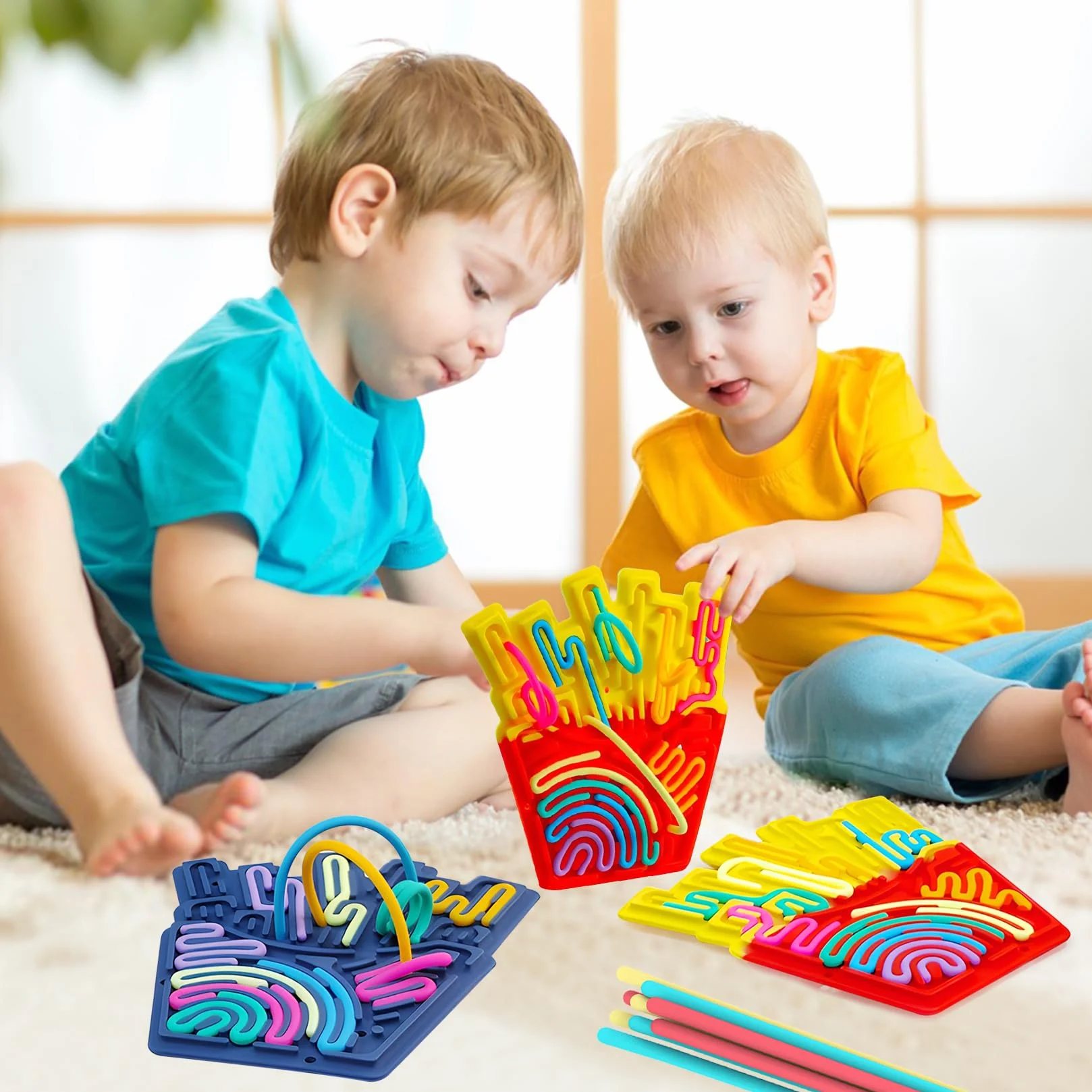 Tablica Sensoryczna Dwustronna Zestaw Do Aktywności Sensorycznych z Torbą Podróżną 12 Akcesoriów dla Dzieci Od 3 Lat (granatowy)