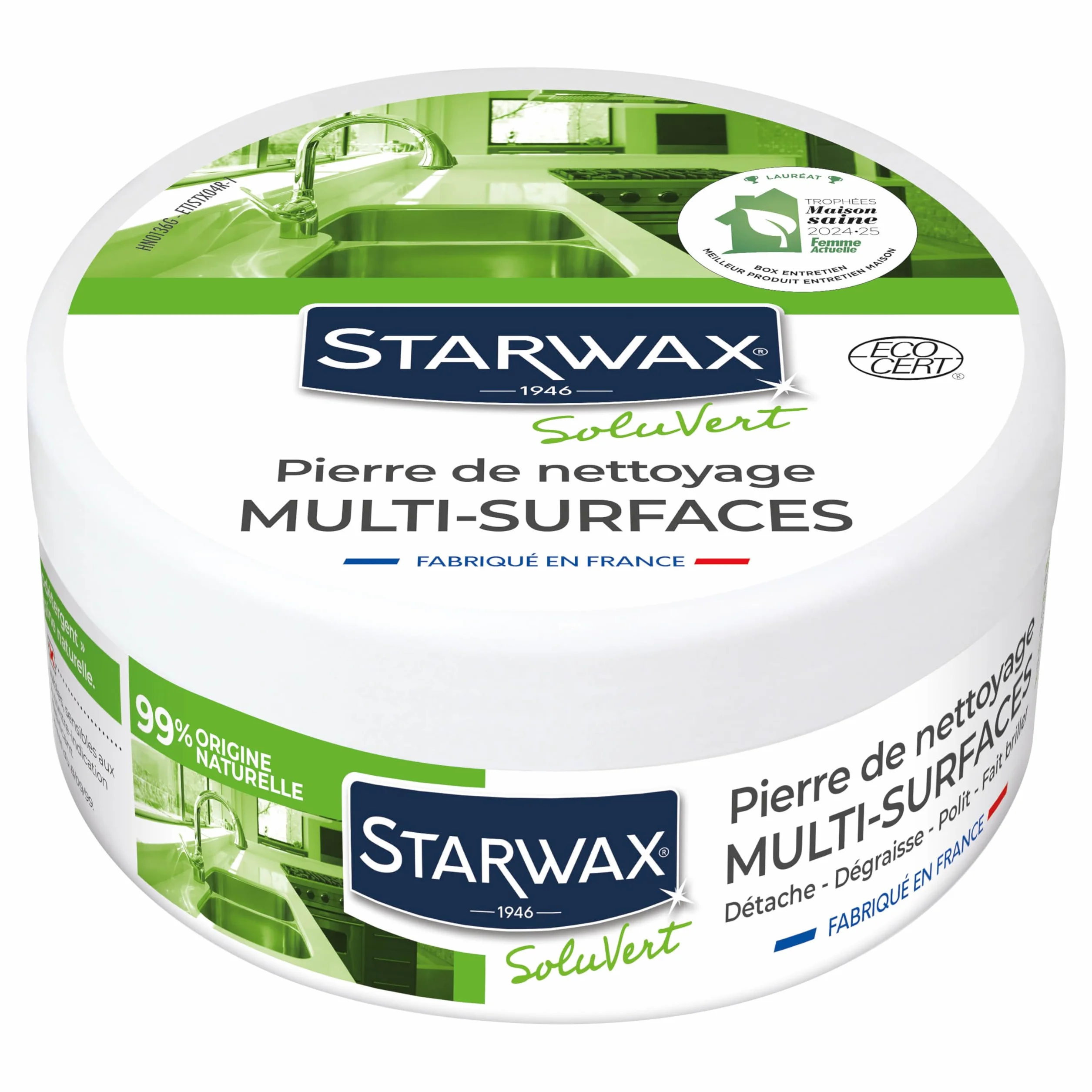STARWAX Soluvert rozpuszczalnik do czyszczenia białego kamienia, 375 g, 99% naturalnego pochodzenia, w doniczce, odtłuszczony, polerowany, do użytku wewnątrz i na zewnątrz, łatwe zastosowanie