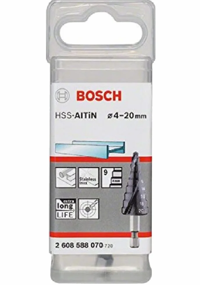 Bosch Professional wiertło stopniowe HSS-AlTiN z sześciokątnym trzonkiem 1/4" (Ø 4-20 mm, 9 stopni, akcesoria do wiertarek)