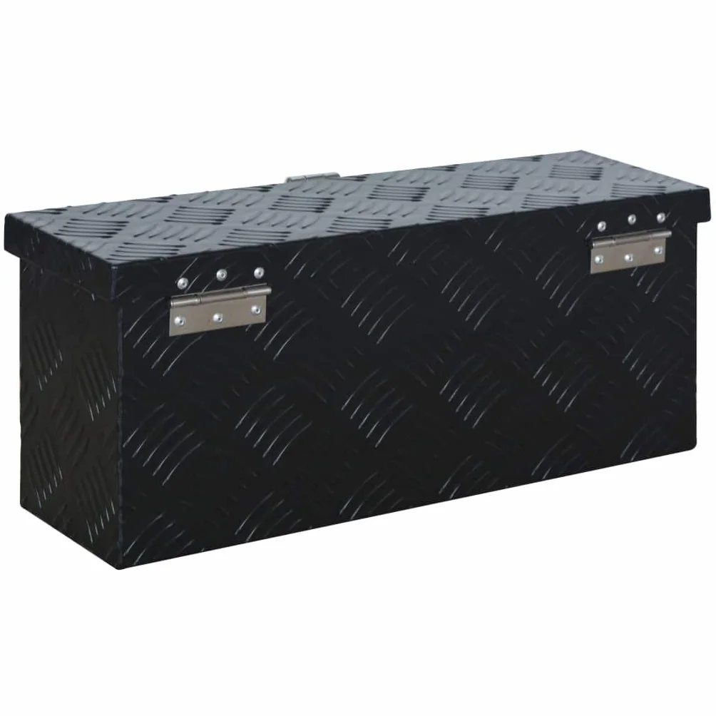 Aluminiowa skrzynka 485 x 140 x 200 mm, czarna, aluminiowa blacha falista z powłoką proszkową, lekka skrzynka narzędziowa z systemem zamykania i 2 kluczami do warsztatu, garażu i transportu