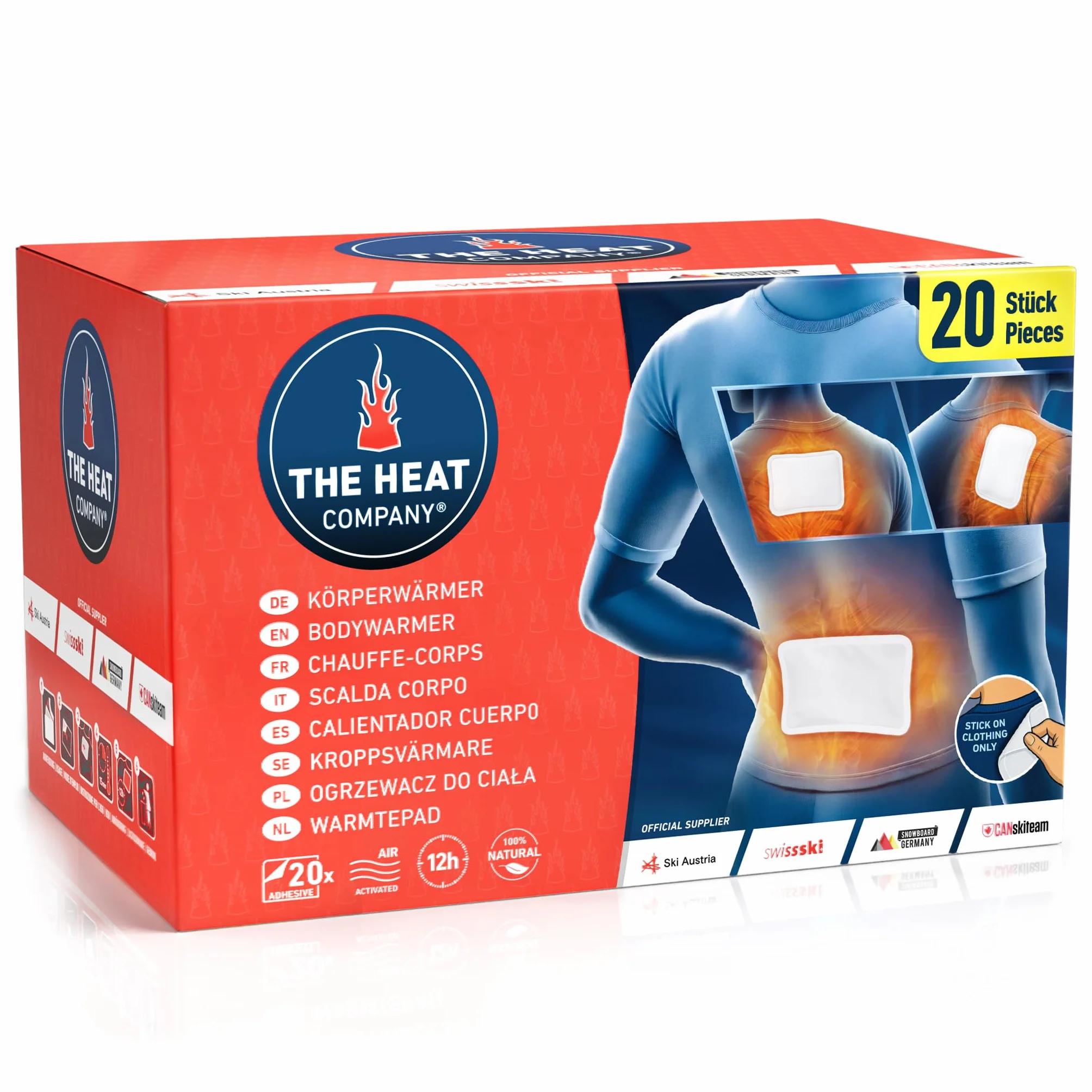 THE HEAT COMPANY Ogrzewacz do ciała, 20 sztuk, samoprzylepny, aktywowany powietrzem, 12h ciepło
